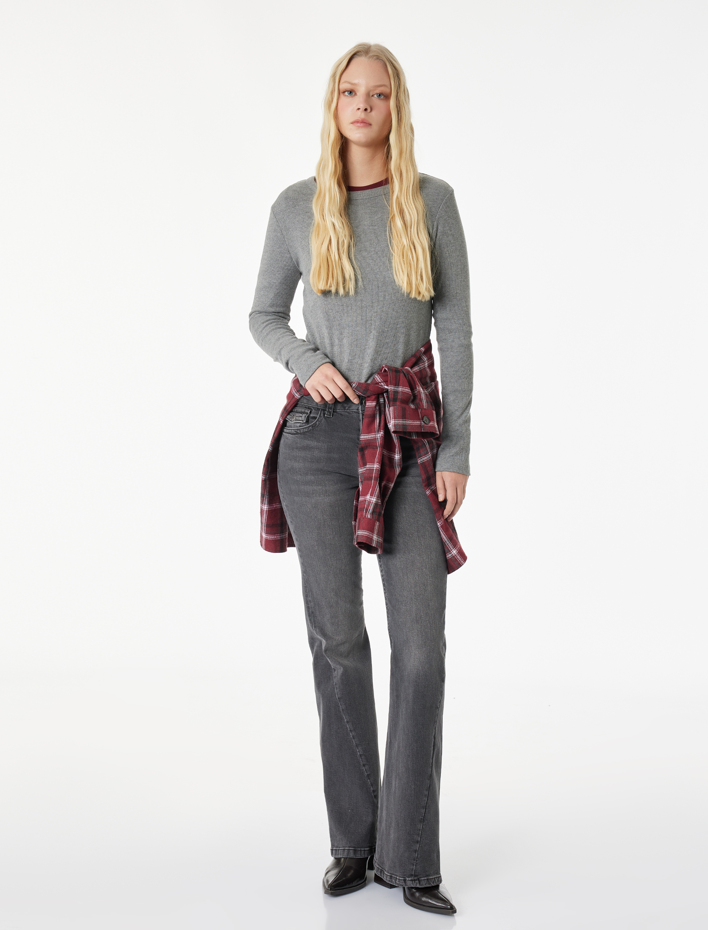   Cepli Yüksek Bel İspanyol Paça Jean Pantolon - Flare Jeans