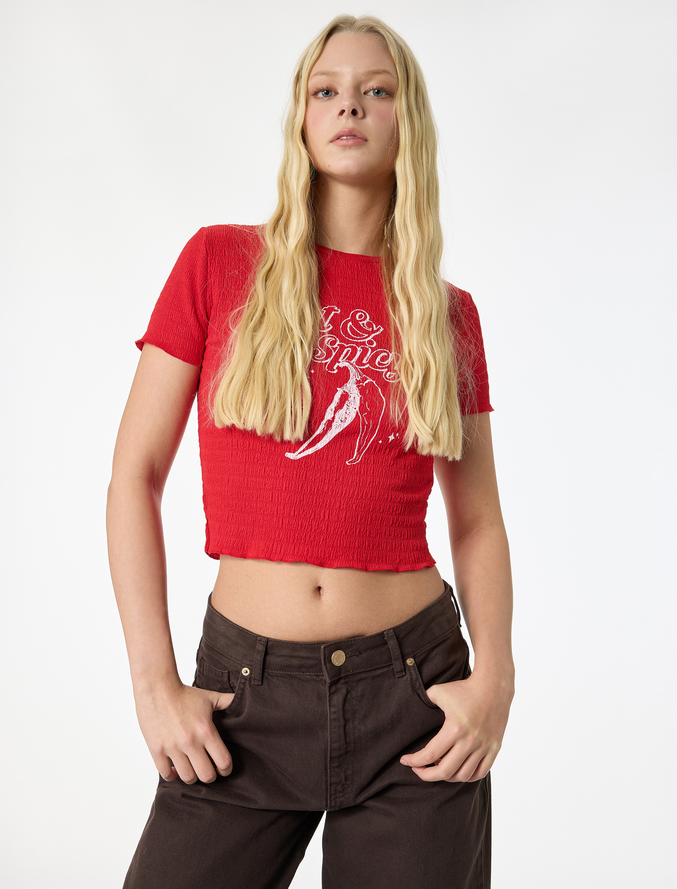   Slim Fit Kısa Kollu Bisiklet Yaka Baskılı Tişört