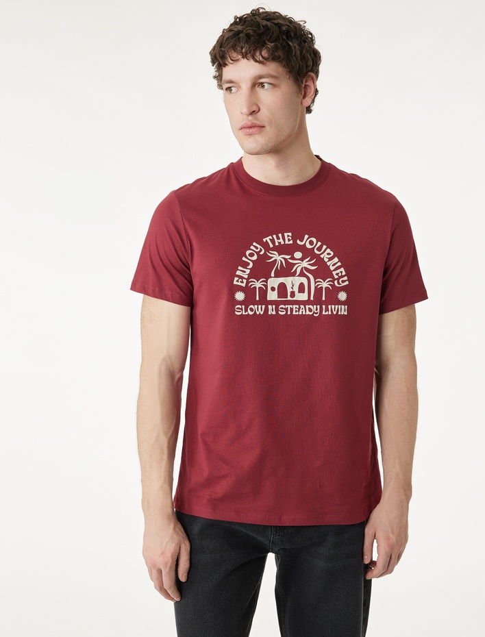  Regular Fit Kısa Kollu Bisiklet Yaka Pamuklu Baskılı Tişört