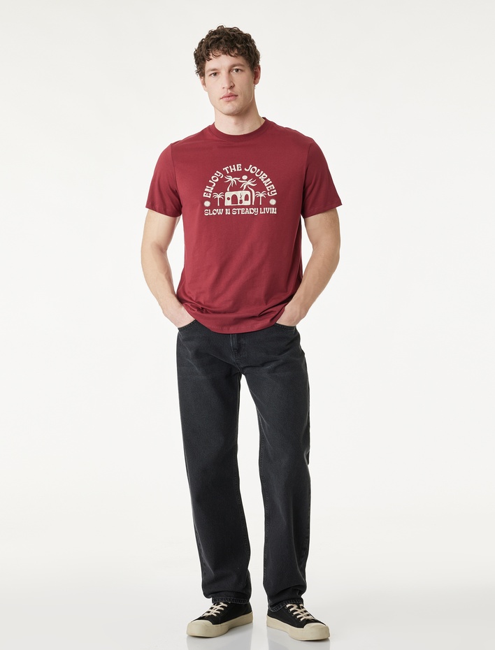  Regular Fit Kısa Kollu Bisiklet Yaka Pamuklu Baskılı Tişört