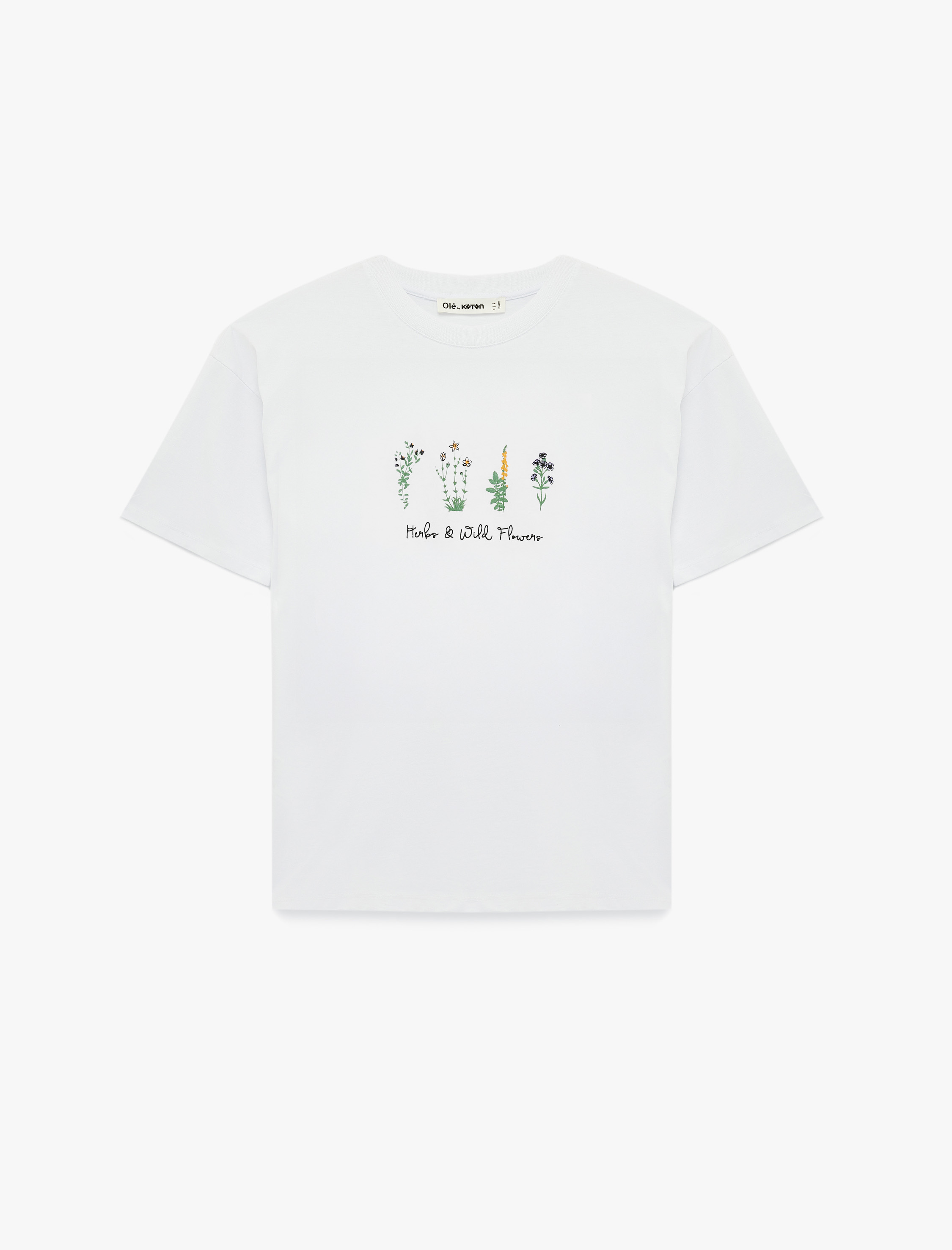   Rahat Kalıp Pamuklu Kısa Kollu Bisiklet Yaka Baskılı Tişört