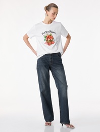 Regular Fit Kısa Kollu Bisiklet Yaka Pamuklu Baskılı Tişört