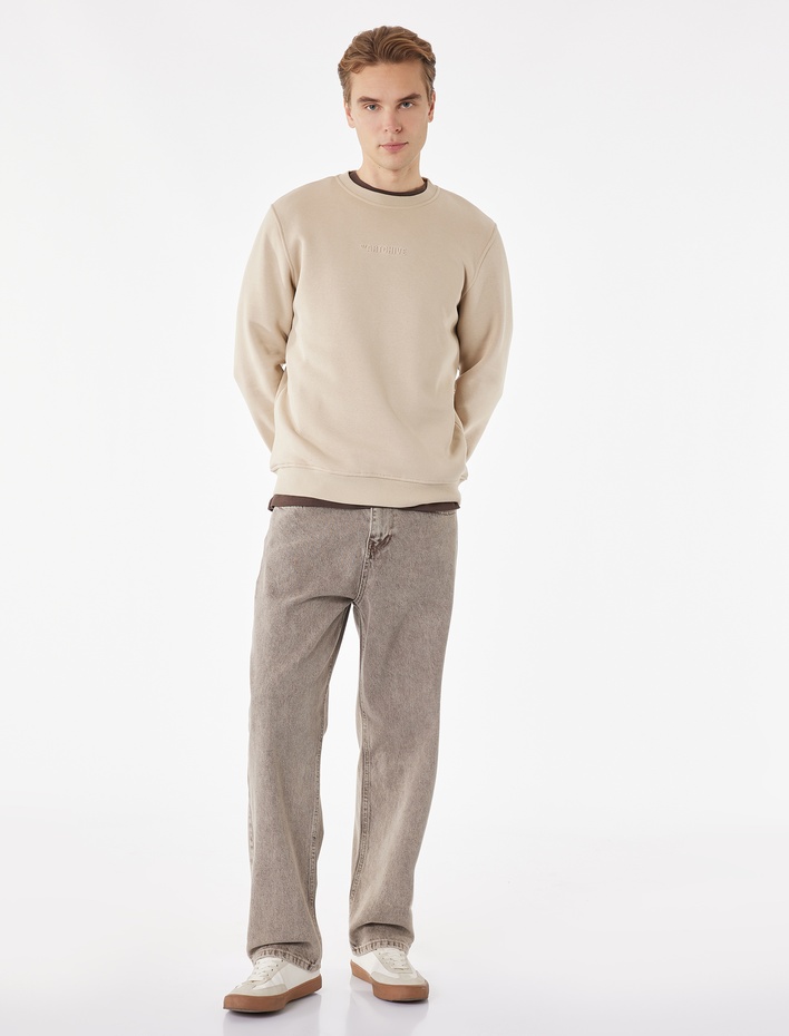  Regular Fit Uzun Kollu Basic Şardonlu Bisiklet Yaka Sweatshirt