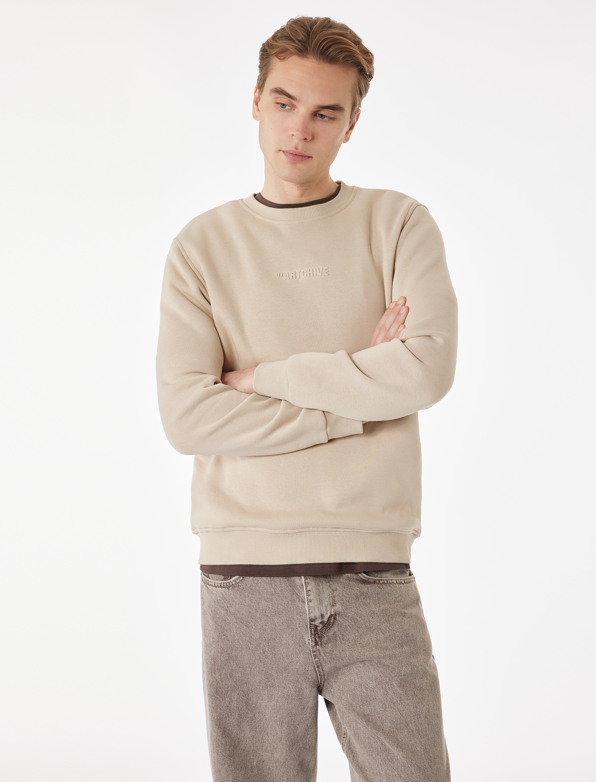   Regular Fit Uzun Kollu Basic Şardonlu Bisiklet Yaka Sweatshirt