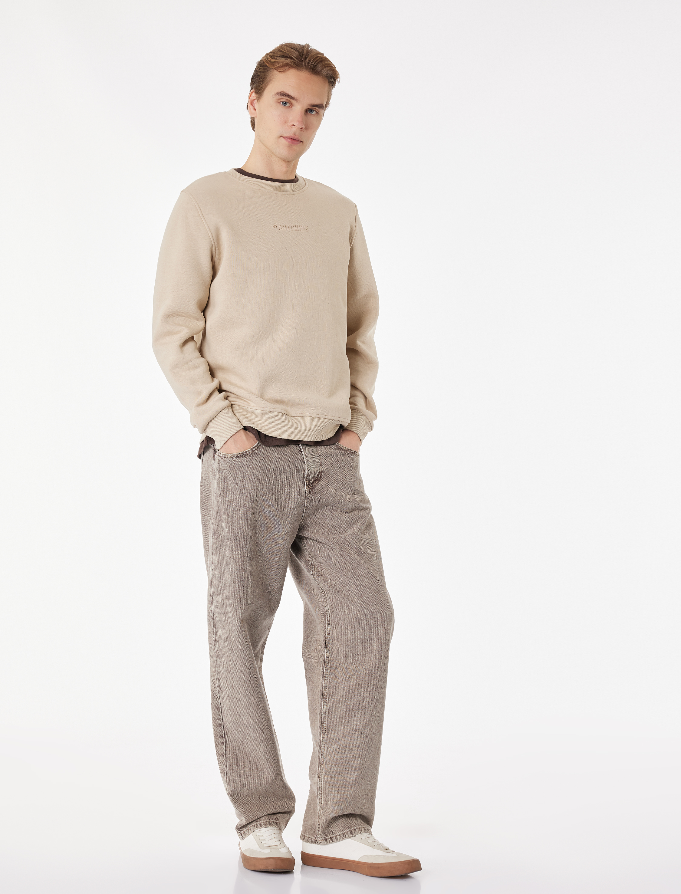   Regular Fit Uzun Kollu Basic Şardonlu Bisiklet Yaka Sweatshirt