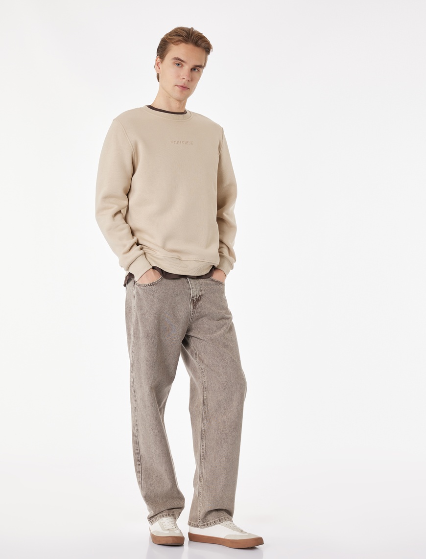 Koton Erkek Regular Fit Uzun Kollu Basic Şardonlu Bisiklet Yaka Sweatshirt