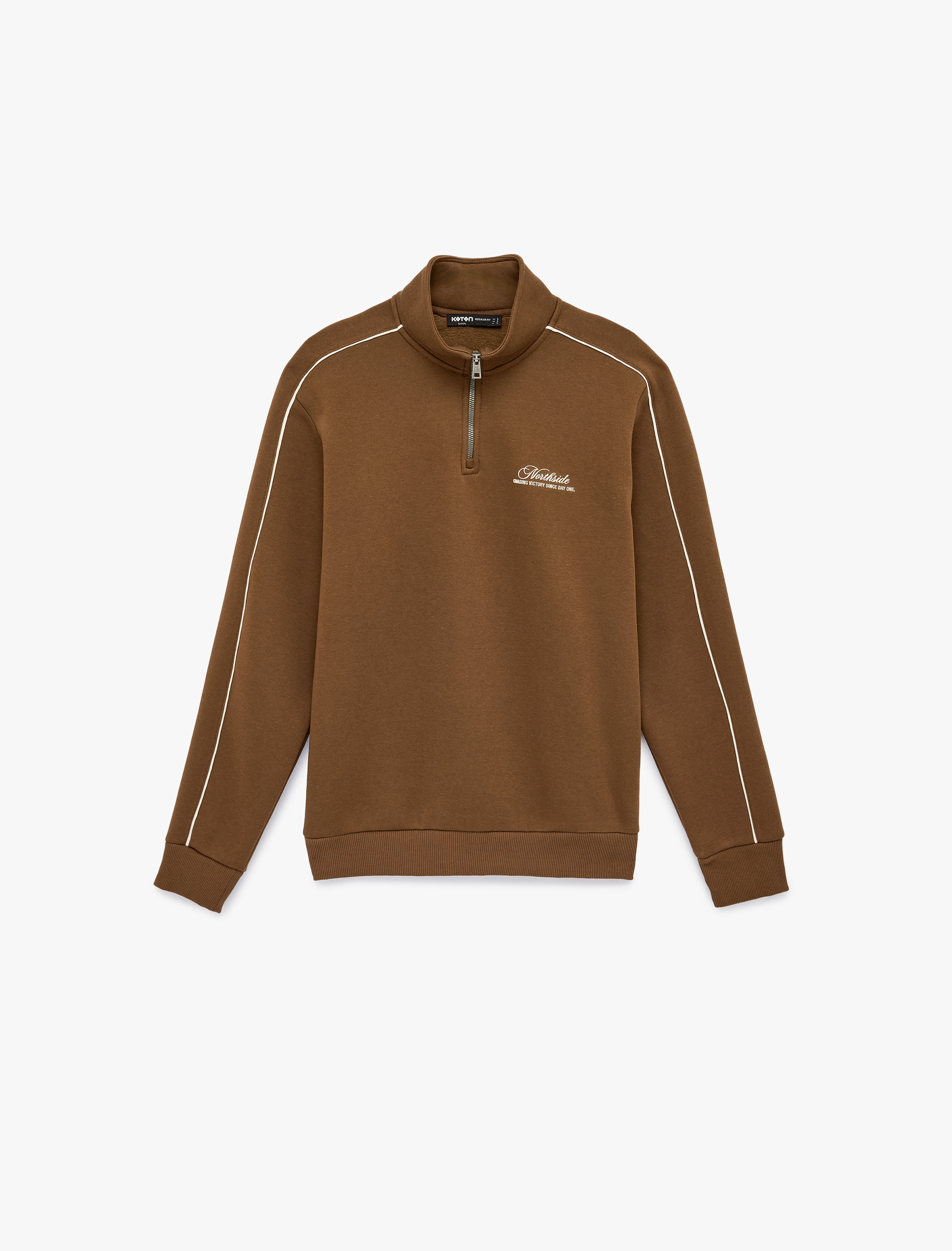   Uzun Kollu Regular Fit Şardonlu Baskılı Yarım Fermuarlı Sweatshirt