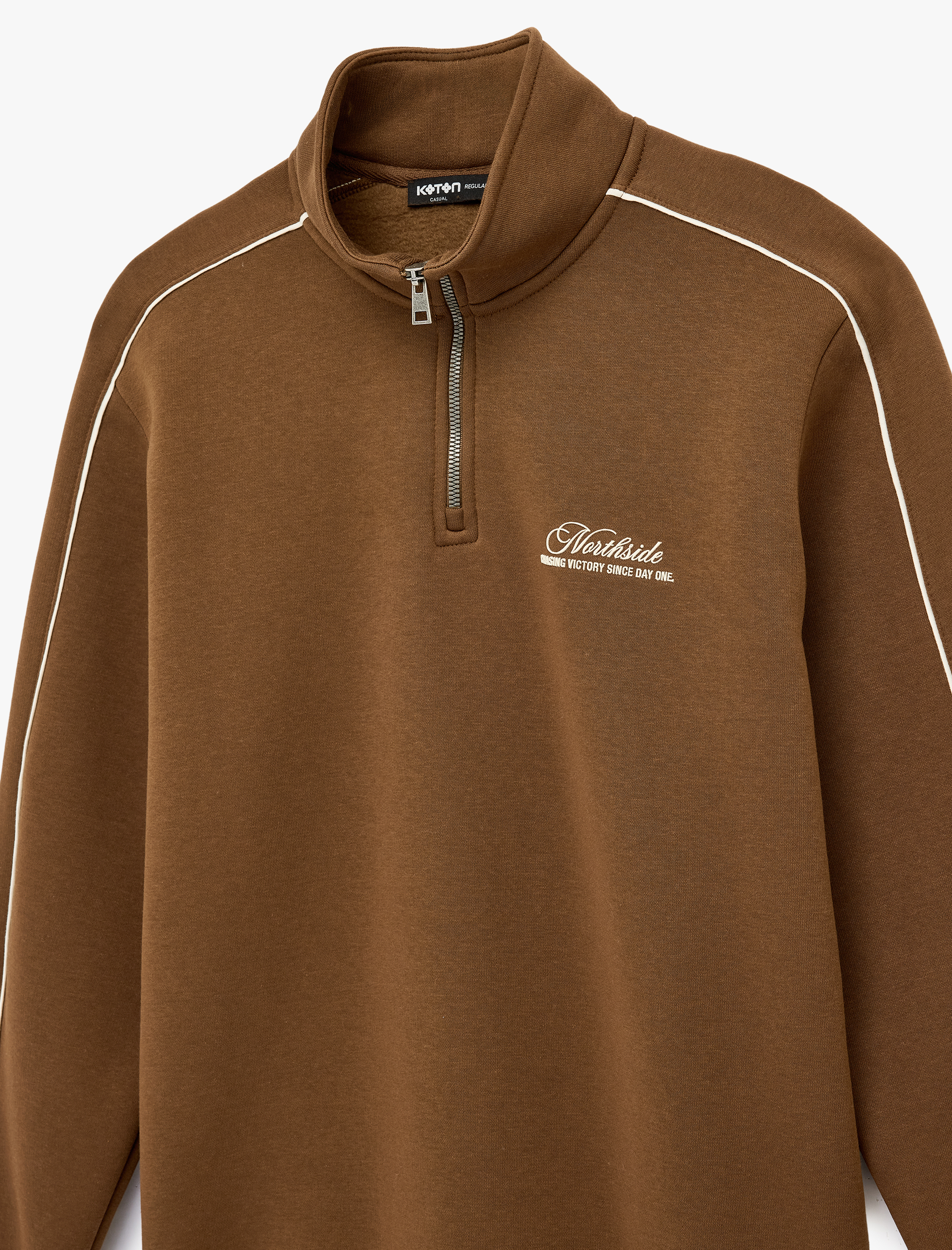   Uzun Kollu Regular Fit Şardonlu Baskılı Yarım Fermuarlı Sweatshirt