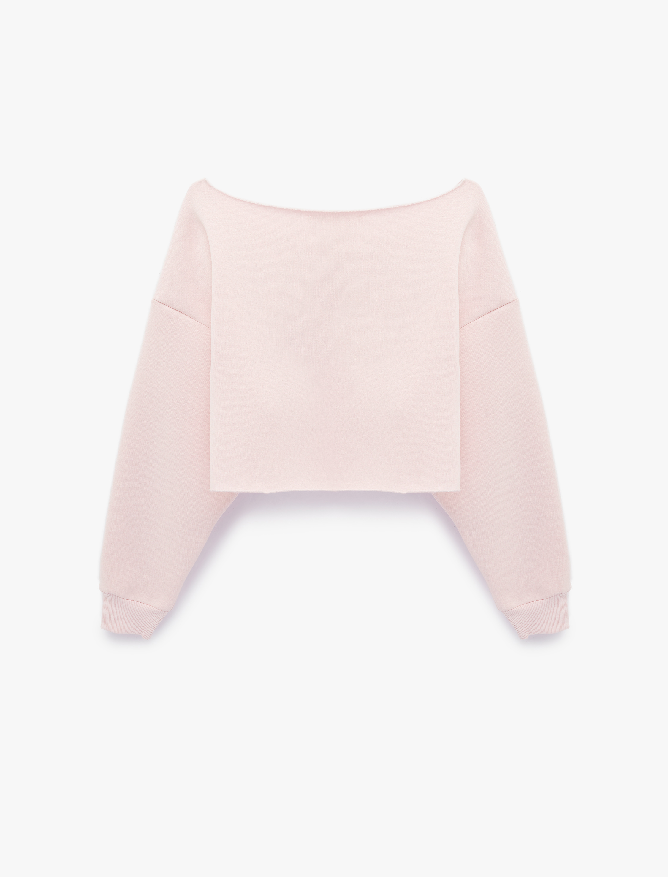   Kayık Yaka Uzun Kollu Baskılı Oversize Crop Sweatshirt