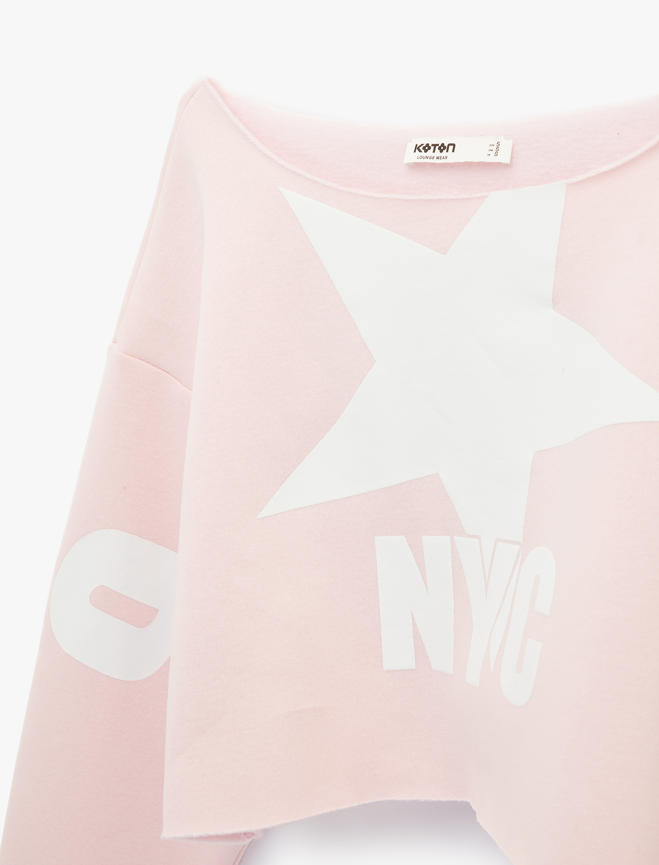   Kayık Yaka Uzun Kollu Baskılı Oversize Crop Sweatshirt