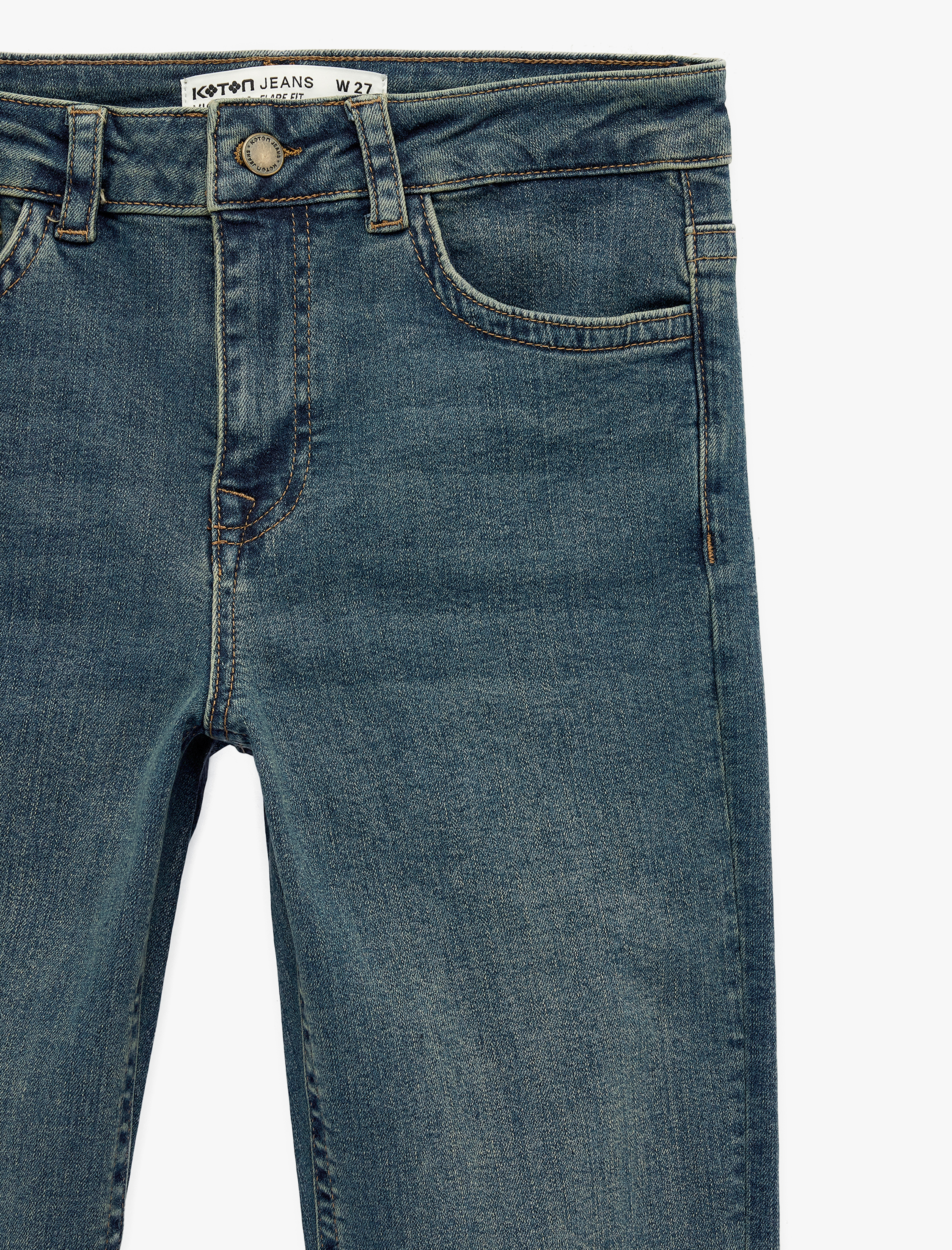   Düğmeli Cepli Slim Fit Düşük Bel İspanyol Paça Jean Pantolon - Flare Jeans