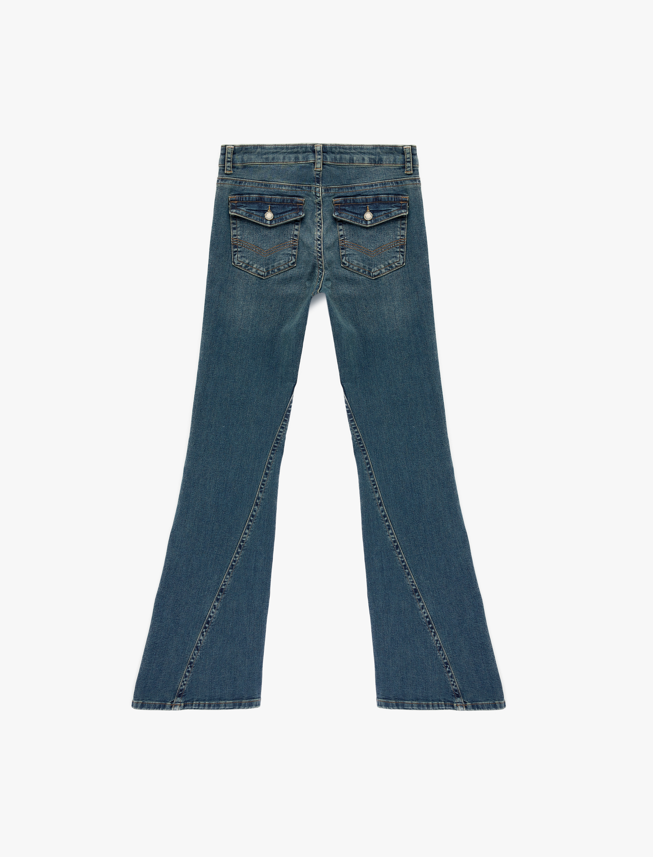   Düğmeli Cepli Slim Fit Düşük Bel İspanyol Paça Jean Pantolon - Flare Jeans