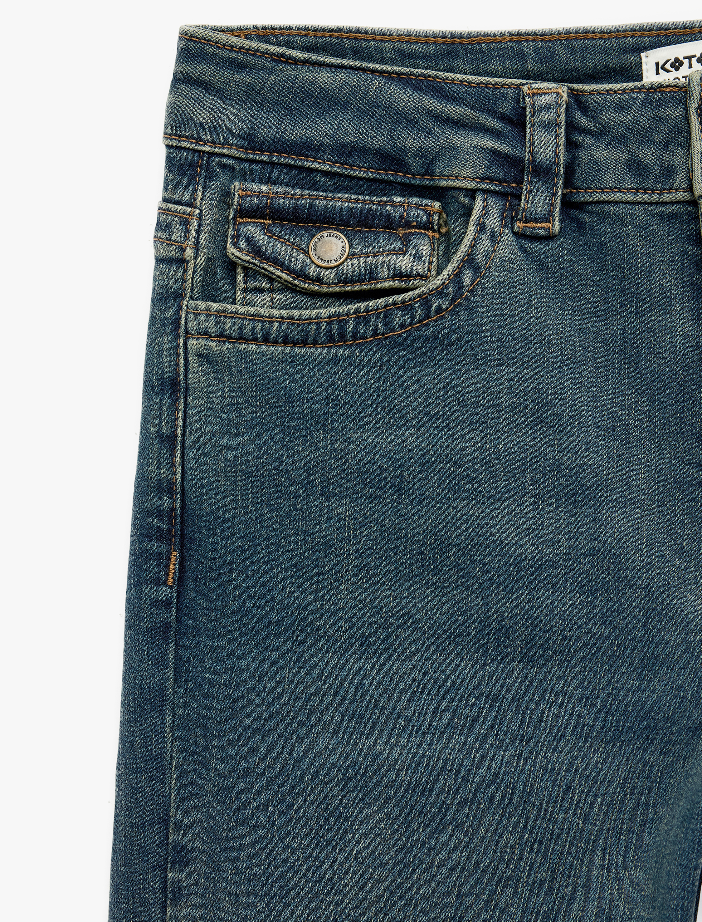   Düğmeli Cepli Slim Fit Düşük Bel İspanyol Paça Jean Pantolon - Flare Jeans