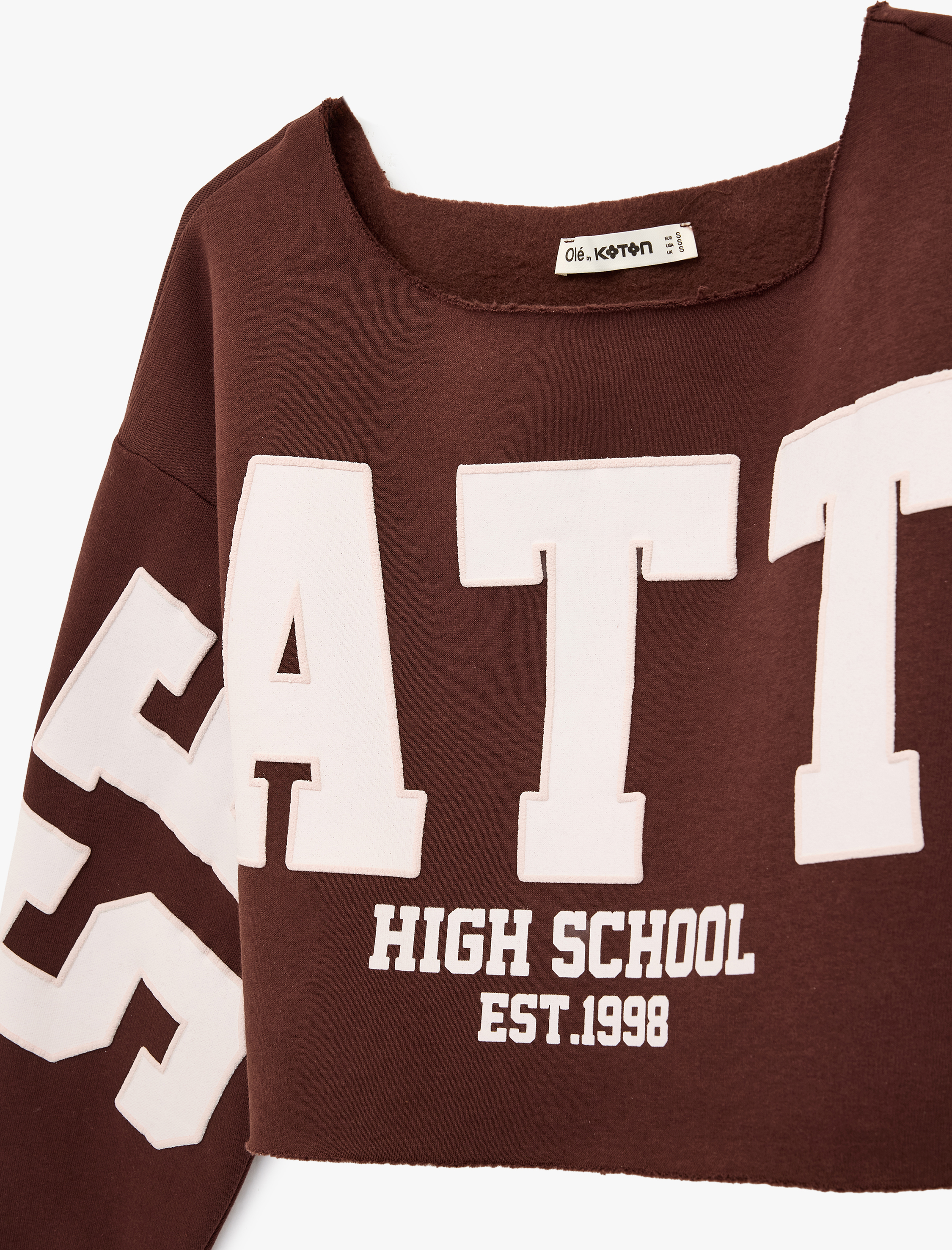   Uzun Kollu Kayık Yaka Baskılı Oversize Crop Sweatshirt