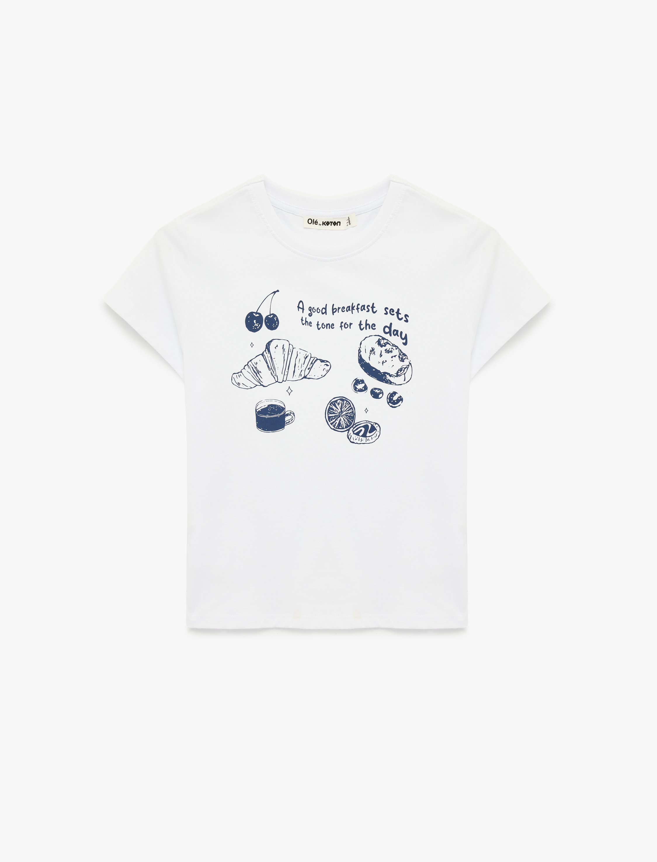   Slim Fit Kısa Kollu Bisiklet Yaka Pamuklu Kiraz Baskılı Tişört