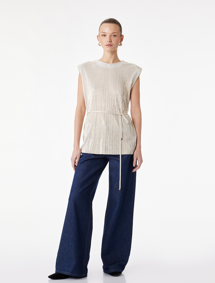  Kolsuz Bisiklet Yaka Bağlama Detaylı Vatkalı Bluz