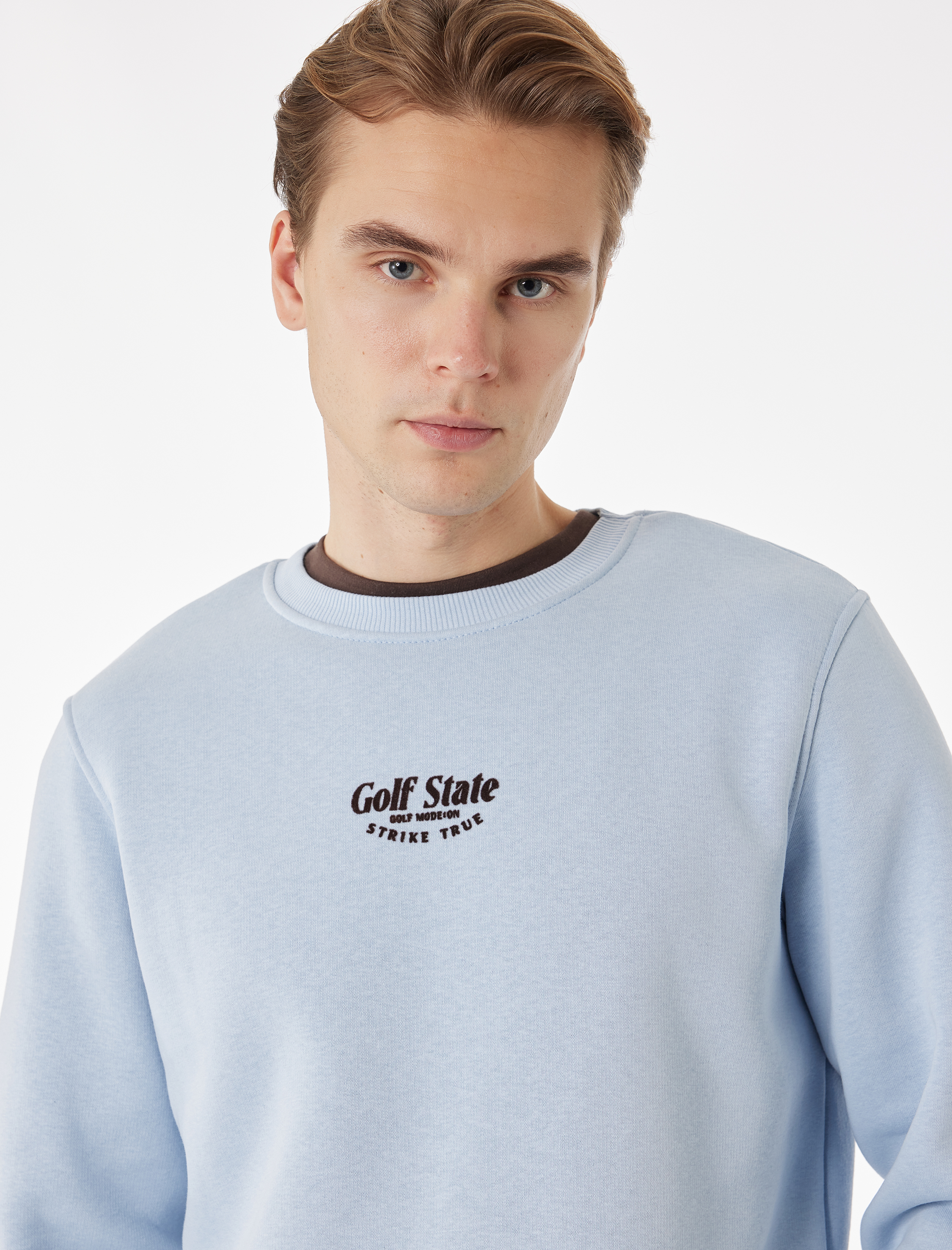   Regular Fit Uzun Kollu Şardonlu Bisiklet Yaka Nakışlı Sweatshirt