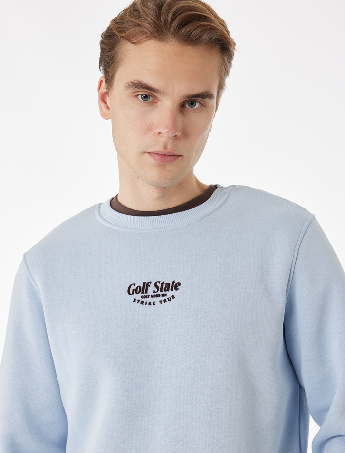  Regular Fit Uzun Kollu Şardonlu Bisiklet Yaka Nakışlı Sweatshirt