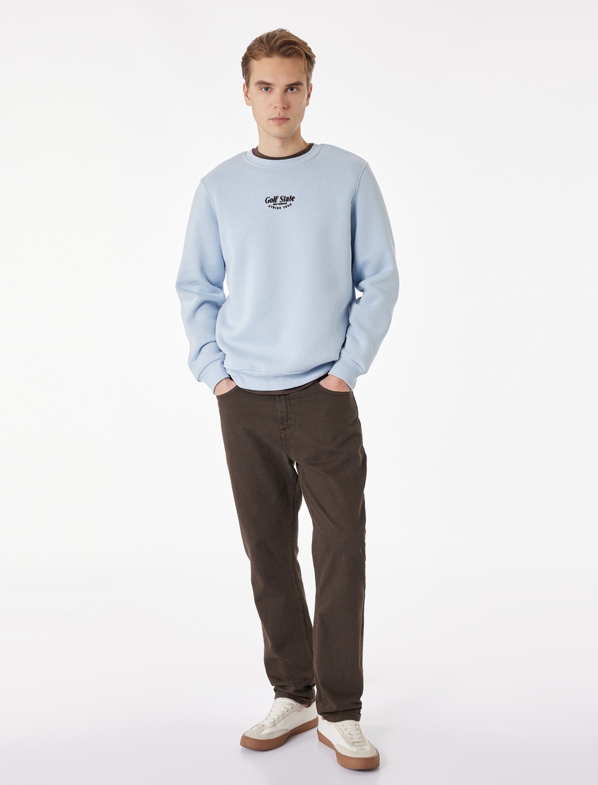 Koton Erkek Regular Fit Uzun Kollu Şardonlu Bisiklet Yaka Nakışlı Sweatshirt