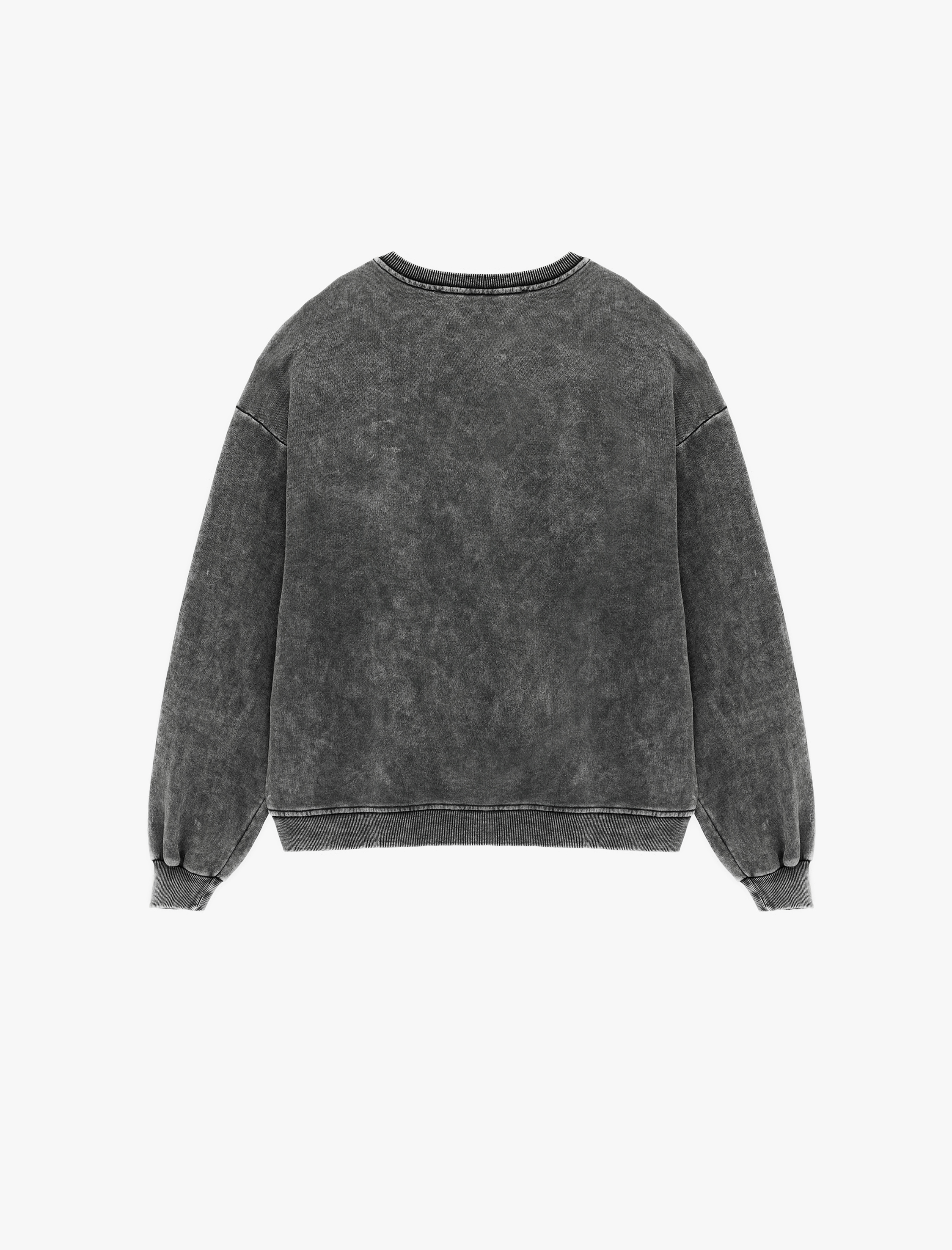   Yıkamalı Bisiklet Yaka Oversize Taşlı Sweatshirt