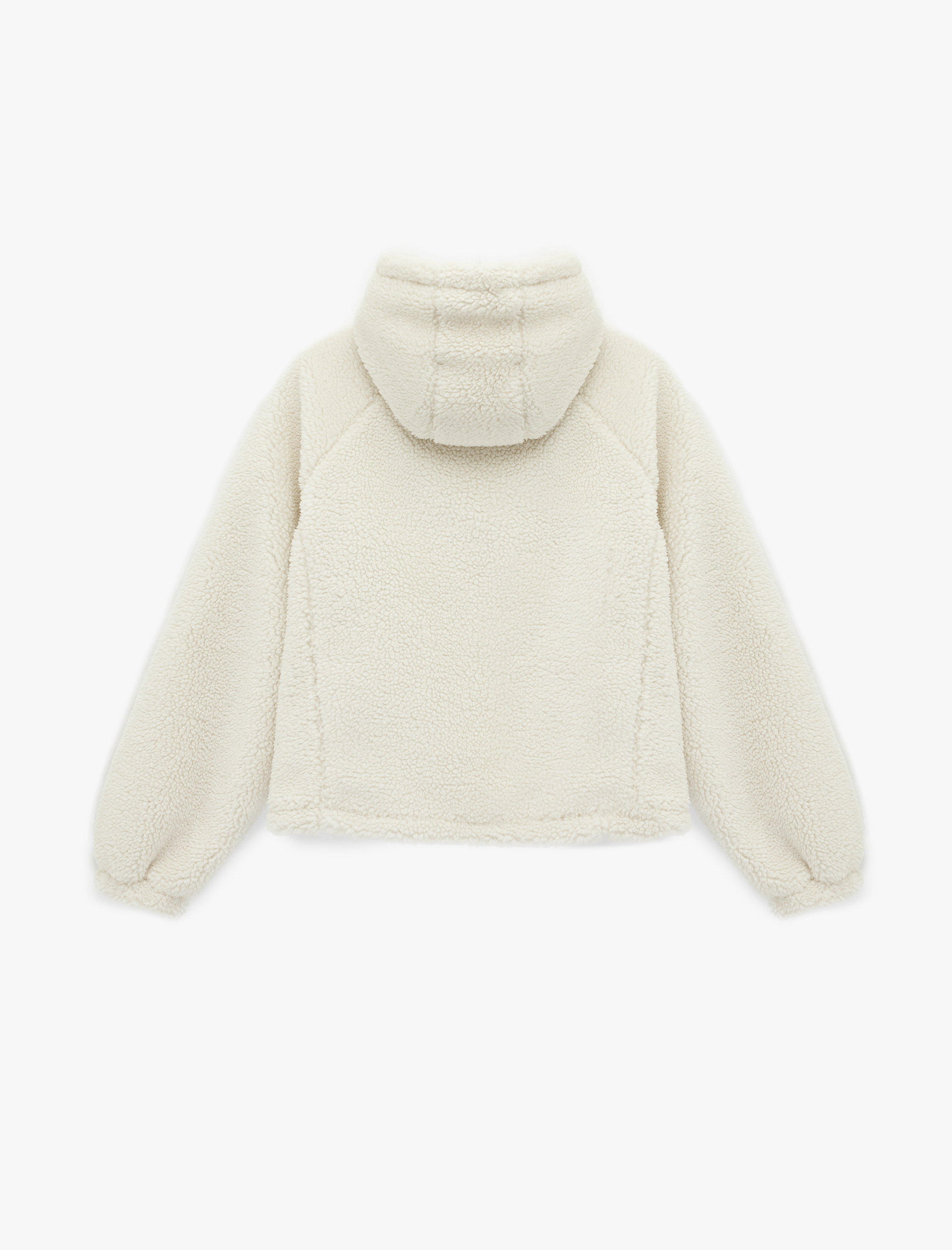   Uzun Kollu Kapüşonlu Fermuarlı Baskılı Oversize Peluş Ceket