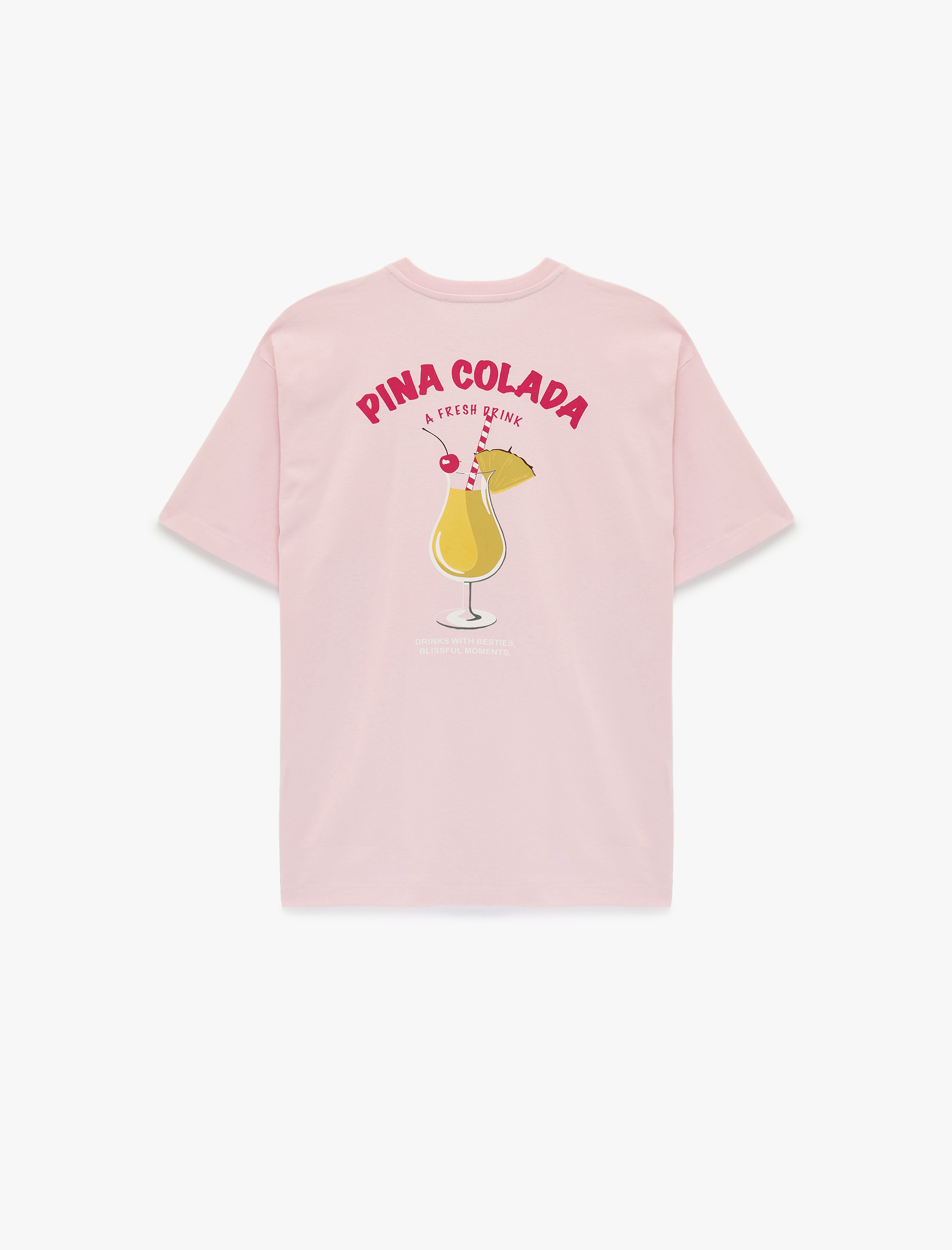   Pamuklu Kısa Kollu Bisiklet Yaka Arkası Baskılı Tişört