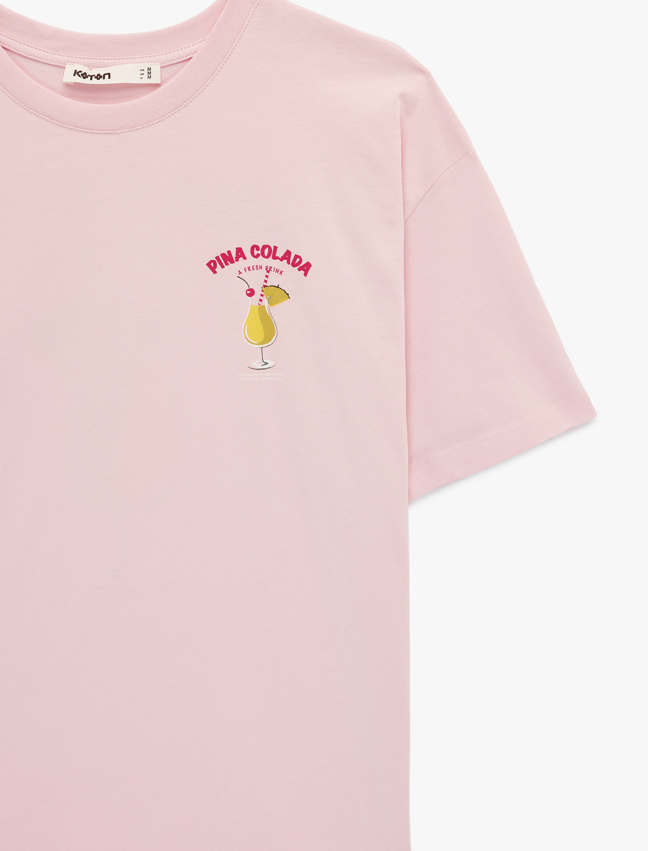   Pamuklu Kısa Kollu Bisiklet Yaka Arkası Baskılı Tişört