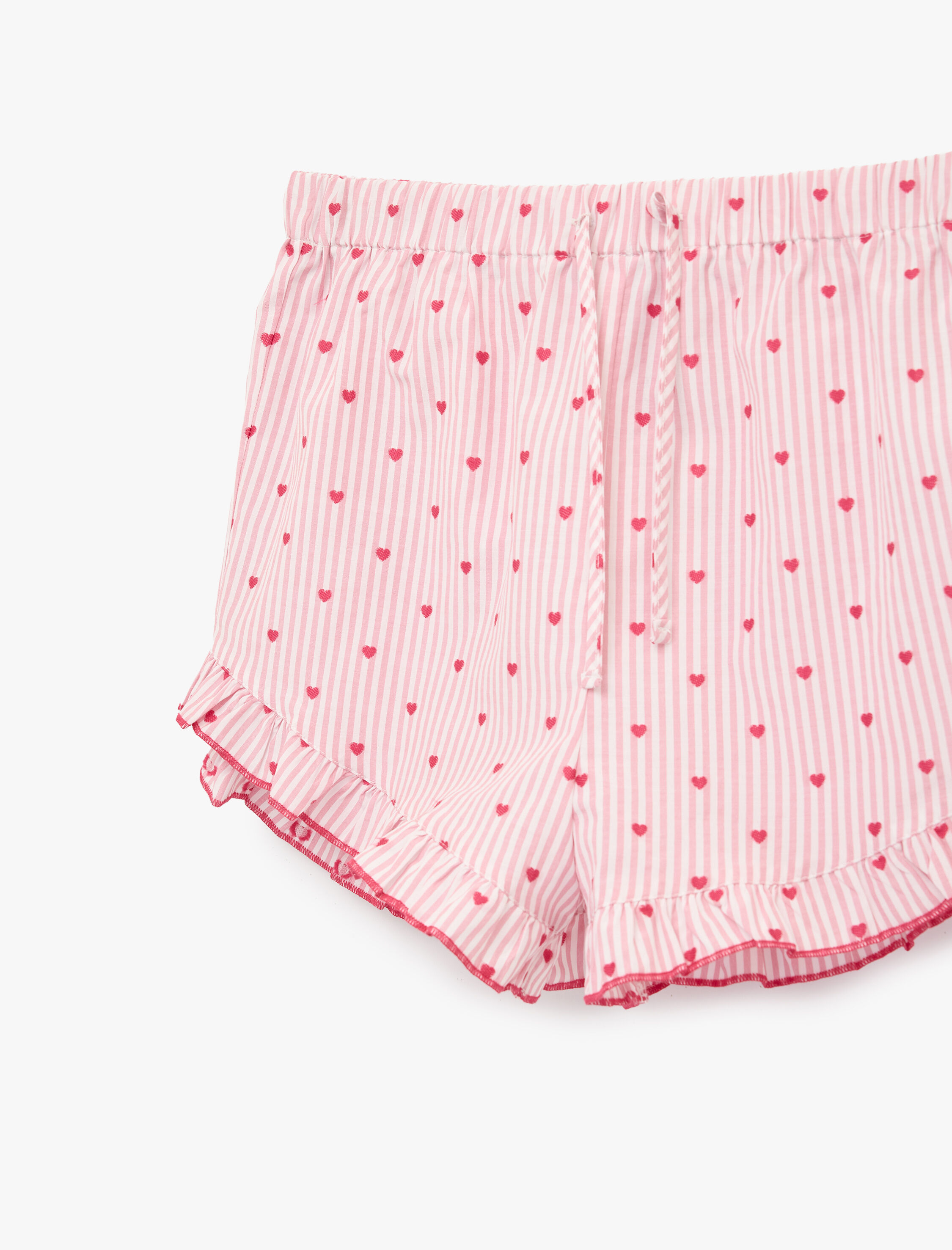   Rahat Kalıp Yüksek Bel Kalp Desenli Şort Pijama Altı