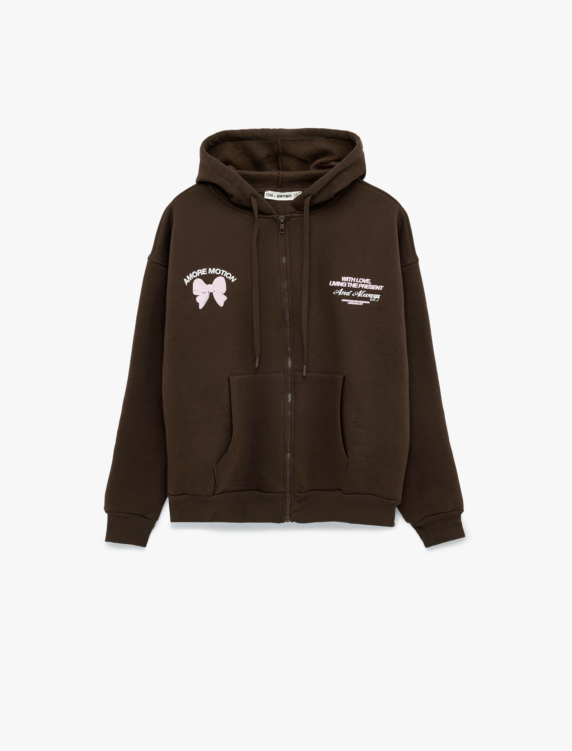   Arkası Baskılı Kapüşonlu Fermuarlı Cepli Oversize Sweatshirt