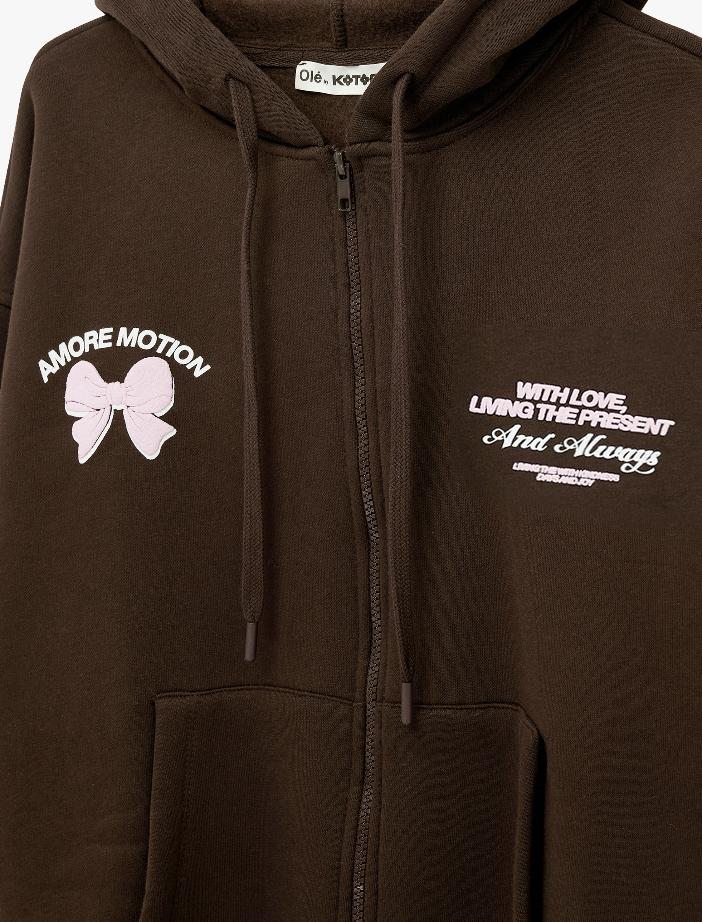   Arkası Baskılı Kapüşonlu Fermuarlı Cepli Oversize Sweatshirt