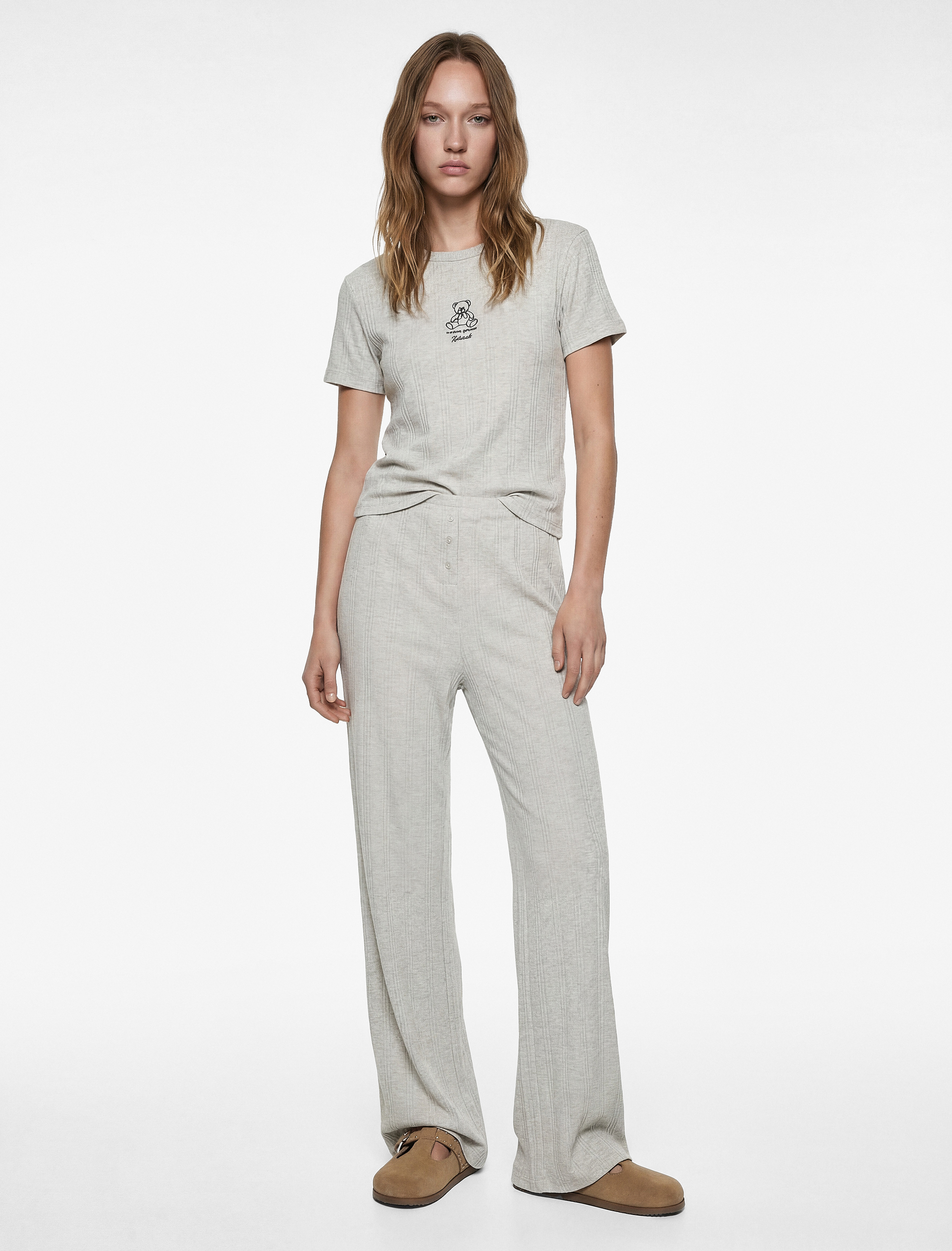   Slim Fit Kısa Kollu Bisiklet Yaka 2'li Triko Pijama Takımı