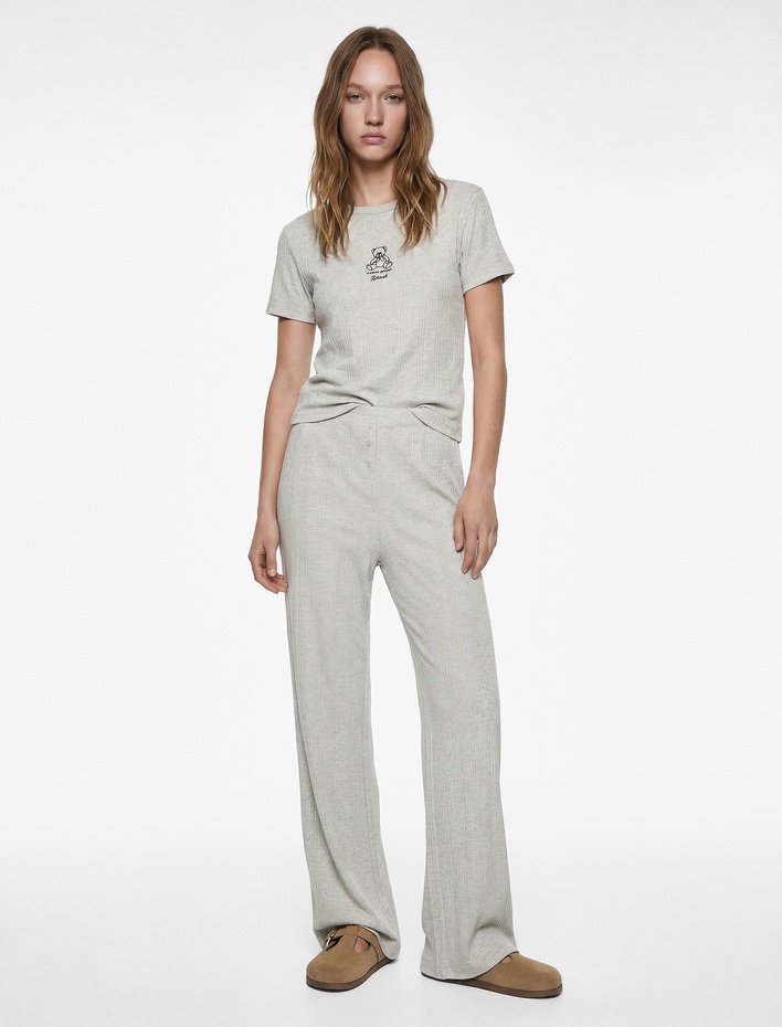  Slim Fit Kısa Kollu Bisiklet Yaka 2'li Triko Pijama Takımı