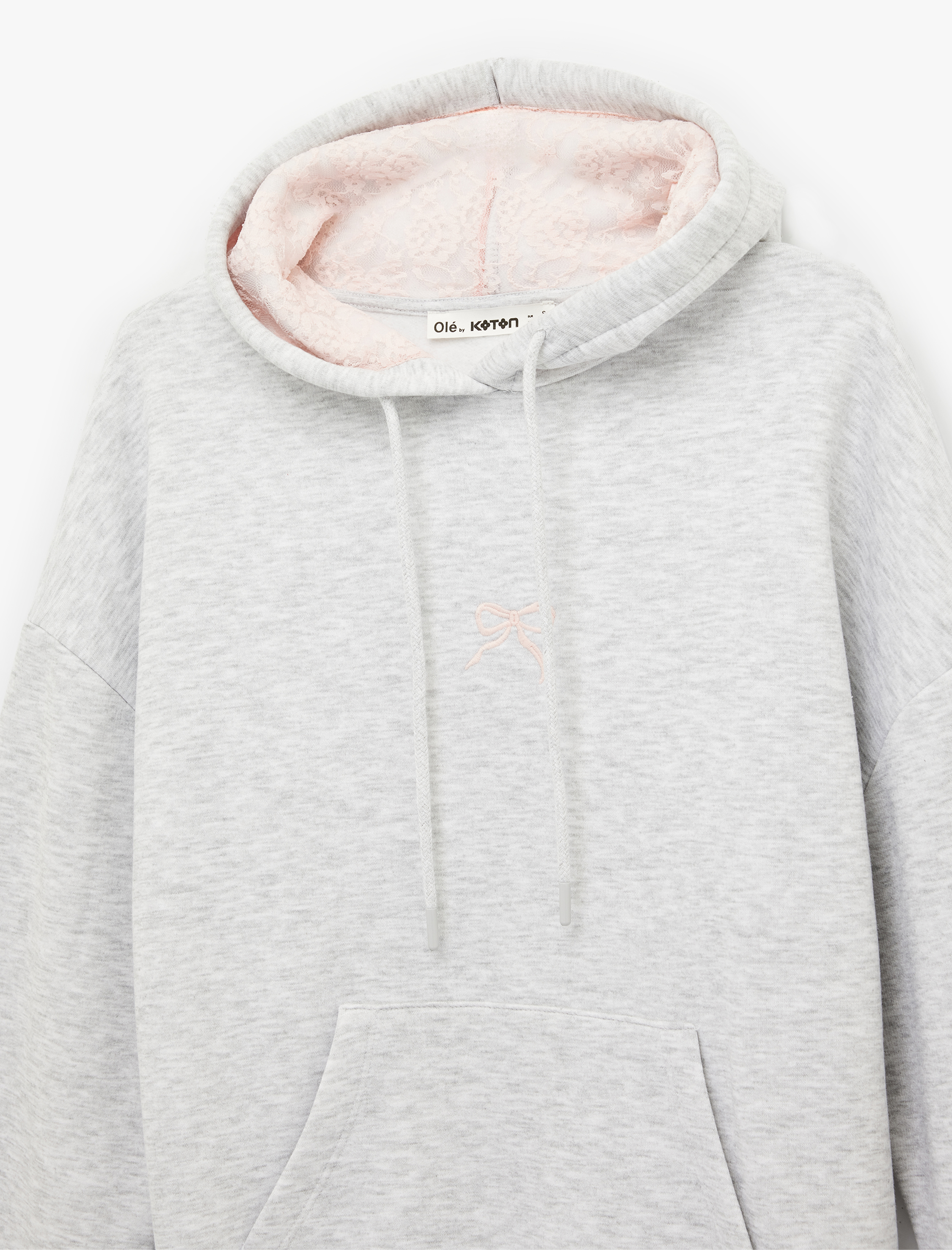   Viskon Karışımlı Kanguru Cepli Dantel Detaylı Kapüşonlu Sweatshirt