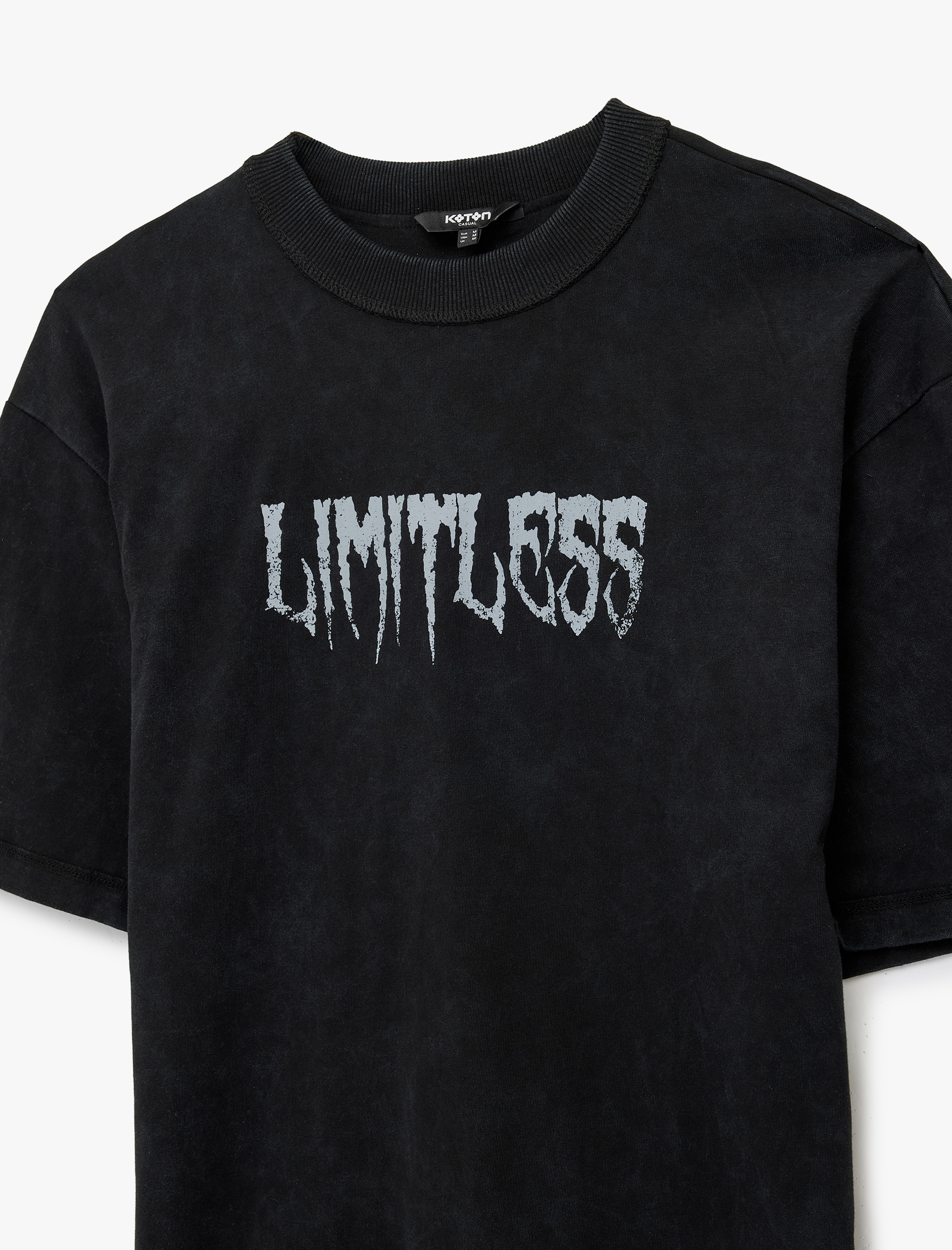   Kısa Kollu Yıkamalı Bisiklet Yaka Pamuklu Oversize Baskılı Tişört