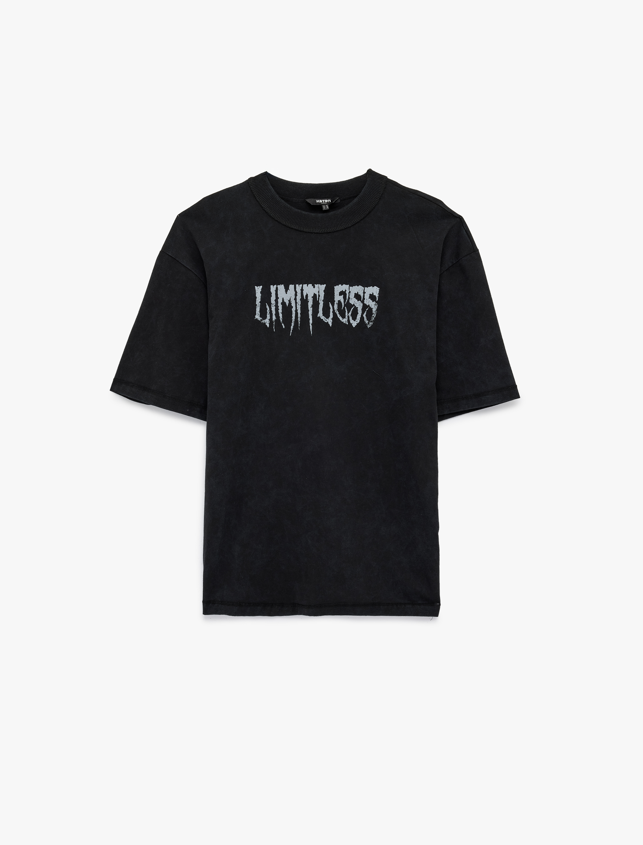   Kısa Kollu Yıkamalı Bisiklet Yaka Pamuklu Oversize Baskılı Tişört