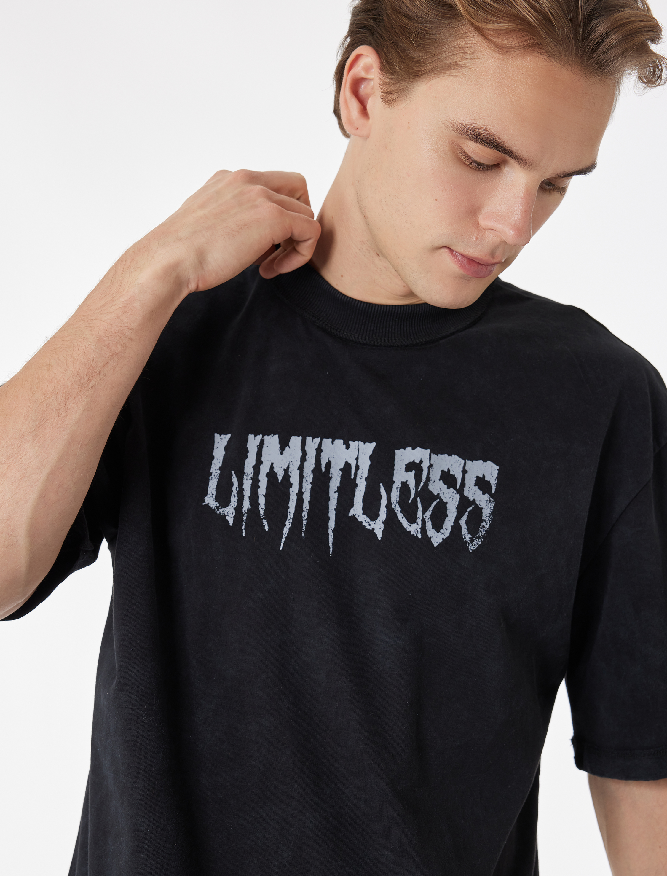   Kısa Kollu Yıkamalı Bisiklet Yaka Pamuklu Oversize Baskılı Tişört