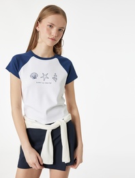 Kısa Kollu Bisiklet Yaka Pamuklu Slim Fit Baskılı Tişört