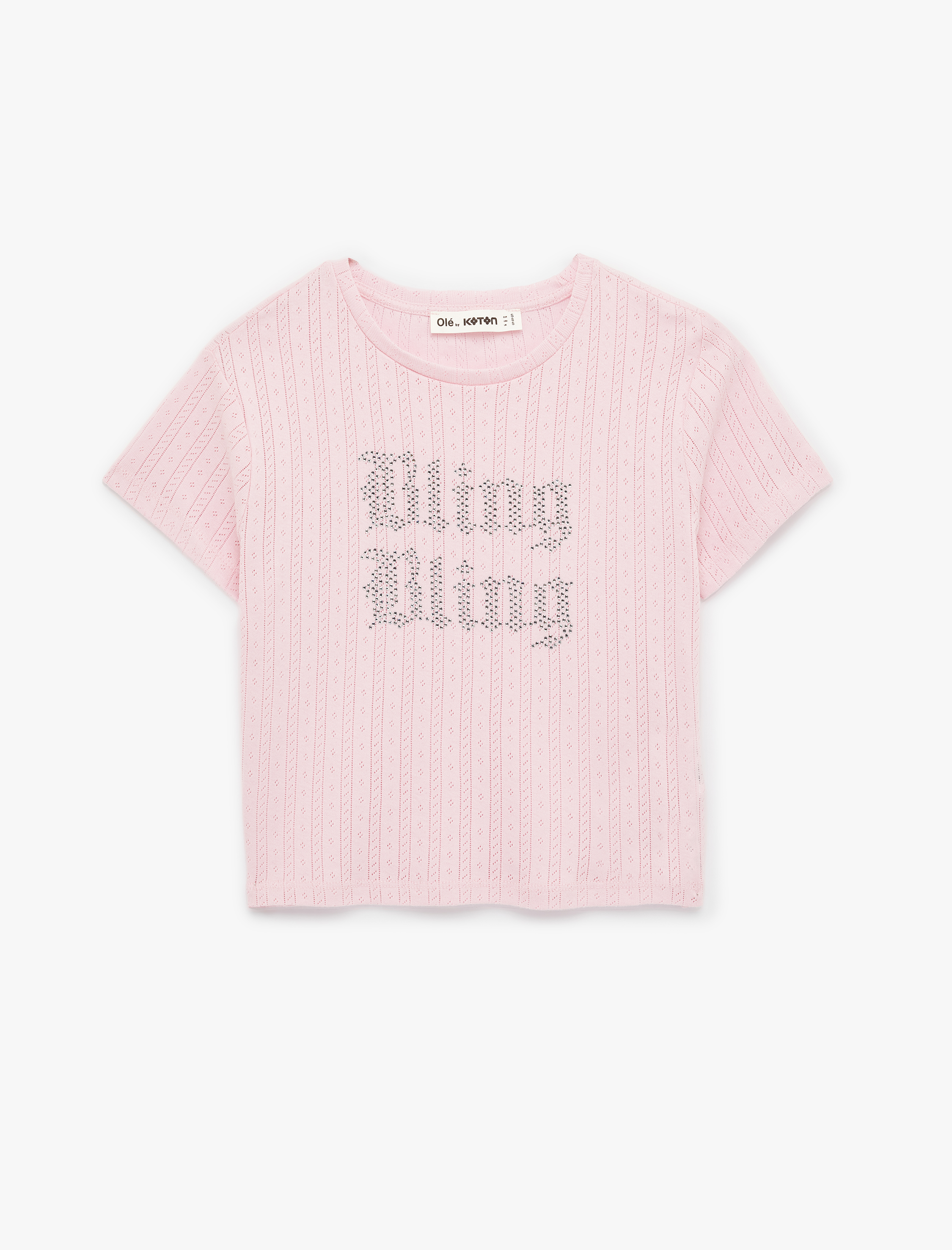   Slim Fit Kısa Kollu Taş Detaylı Bisiklet Yaka Tişört