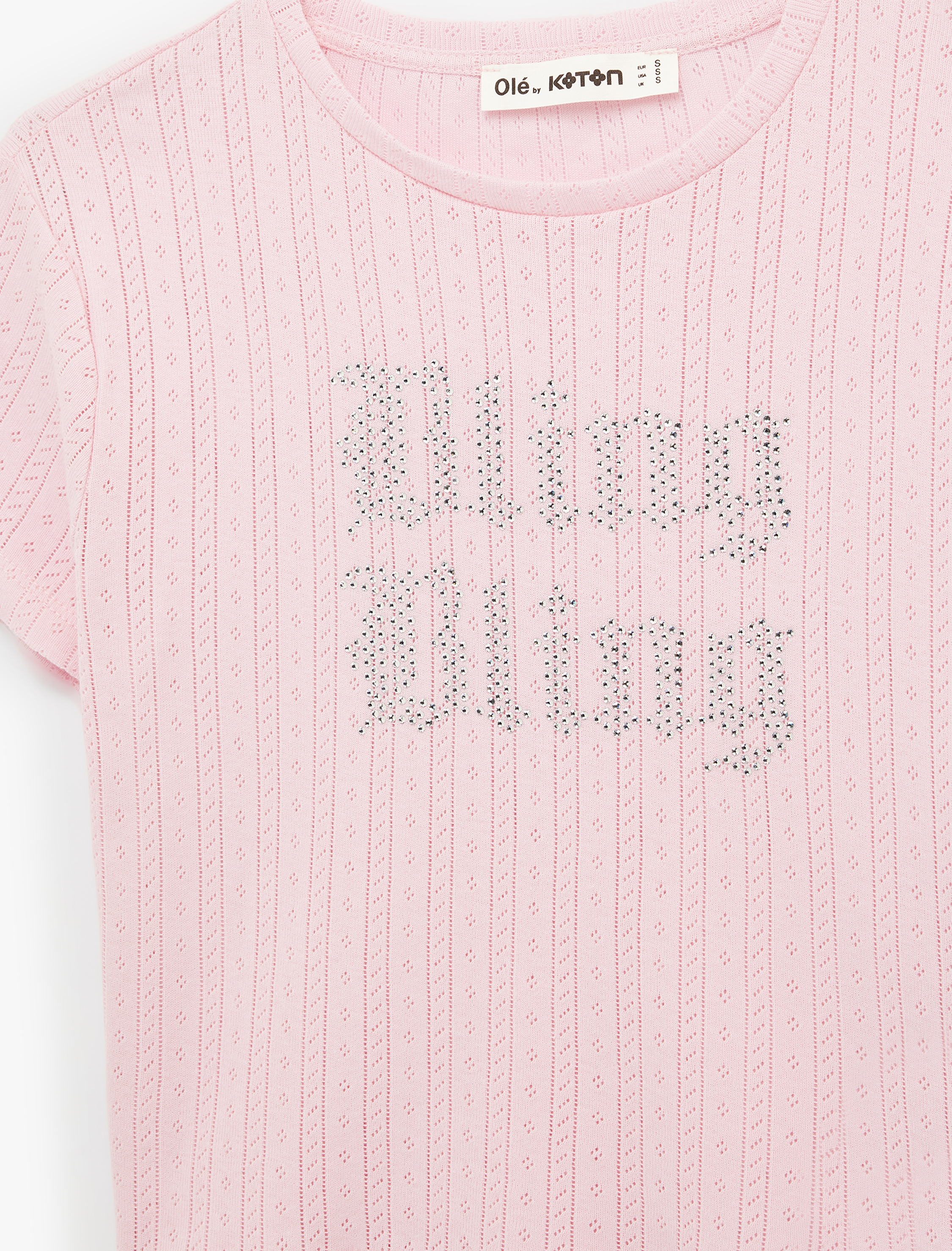   Slim Fit Kısa Kollu Taş Detaylı Bisiklet Yaka Tişört