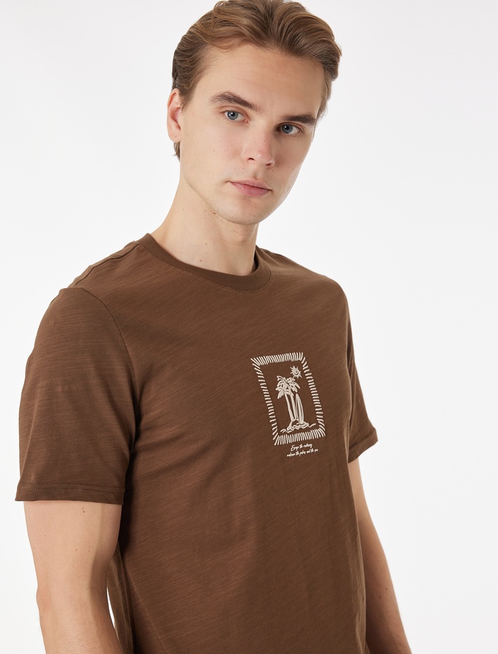  Regular Fit Kısa Kollu Bisiklet Yaka Pamuklu Baskılı Tişört