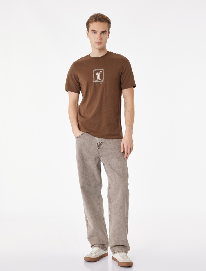  Regular Fit Kısa Kollu Bisiklet Yaka Pamuklu Baskılı Tişört