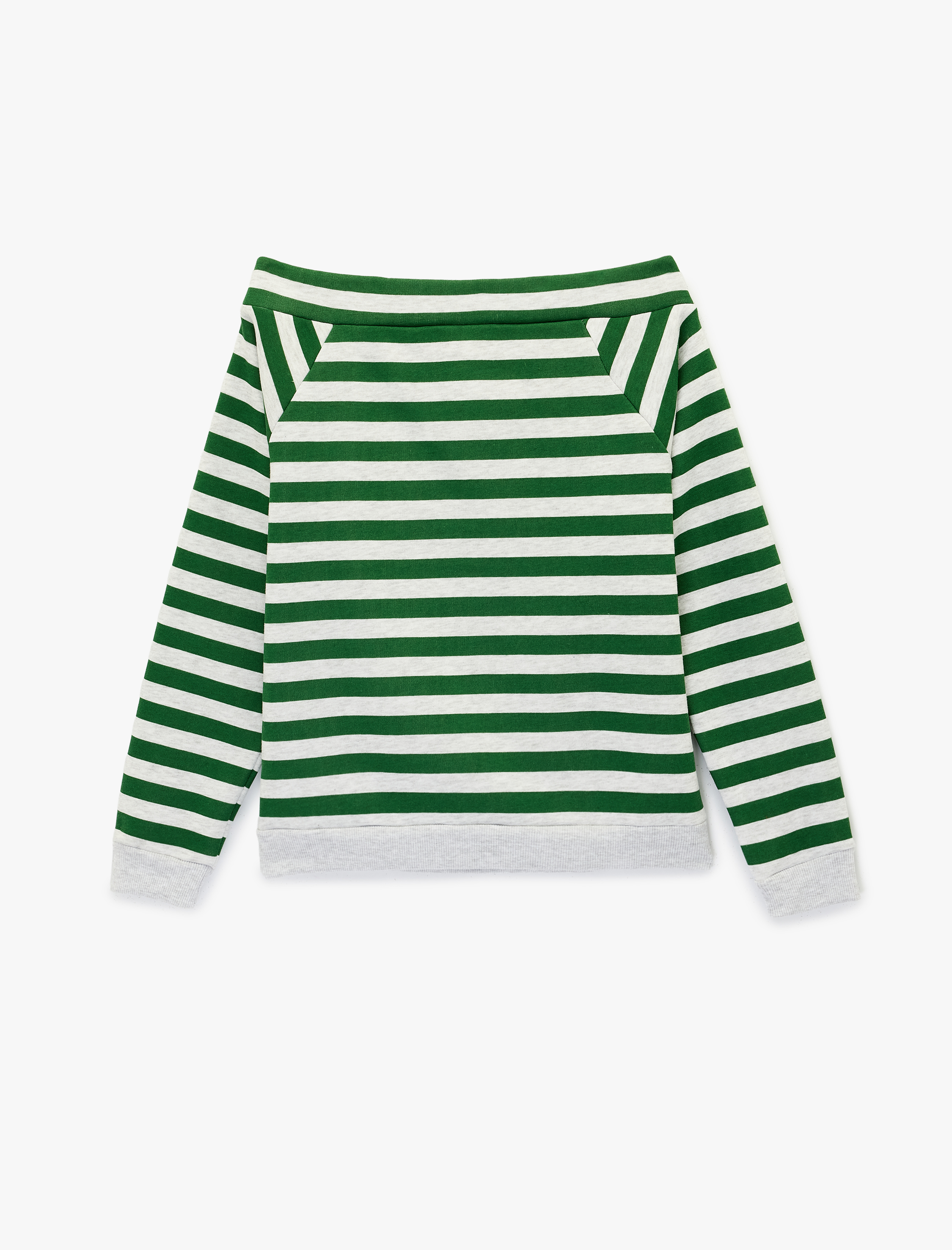   Rahat Kalıp Uzun Kollu Çizgili Kayık Yaka Baskılı Sweatshirt