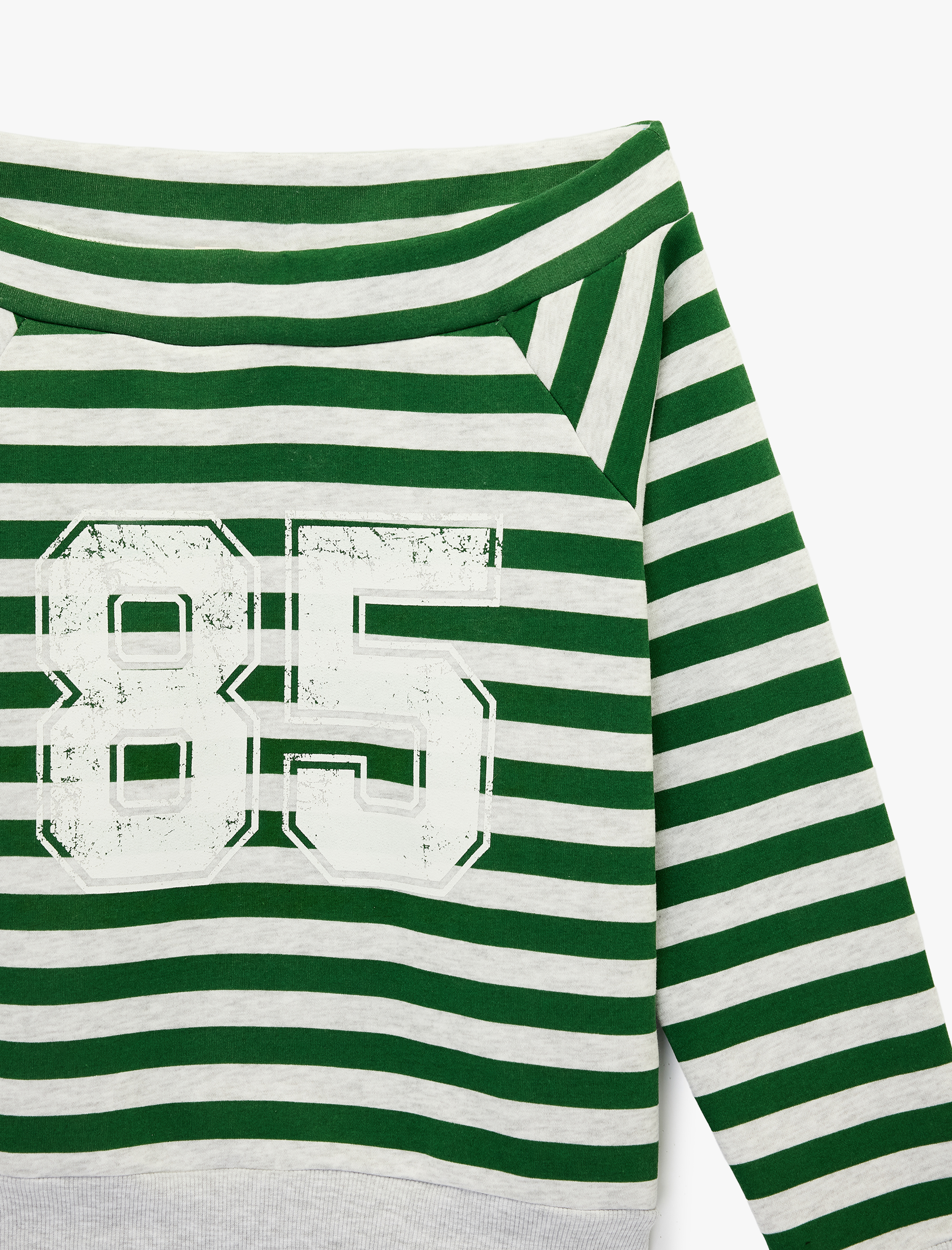   Rahat Kalıp Uzun Kollu Çizgili Kayık Yaka Baskılı Sweatshirt