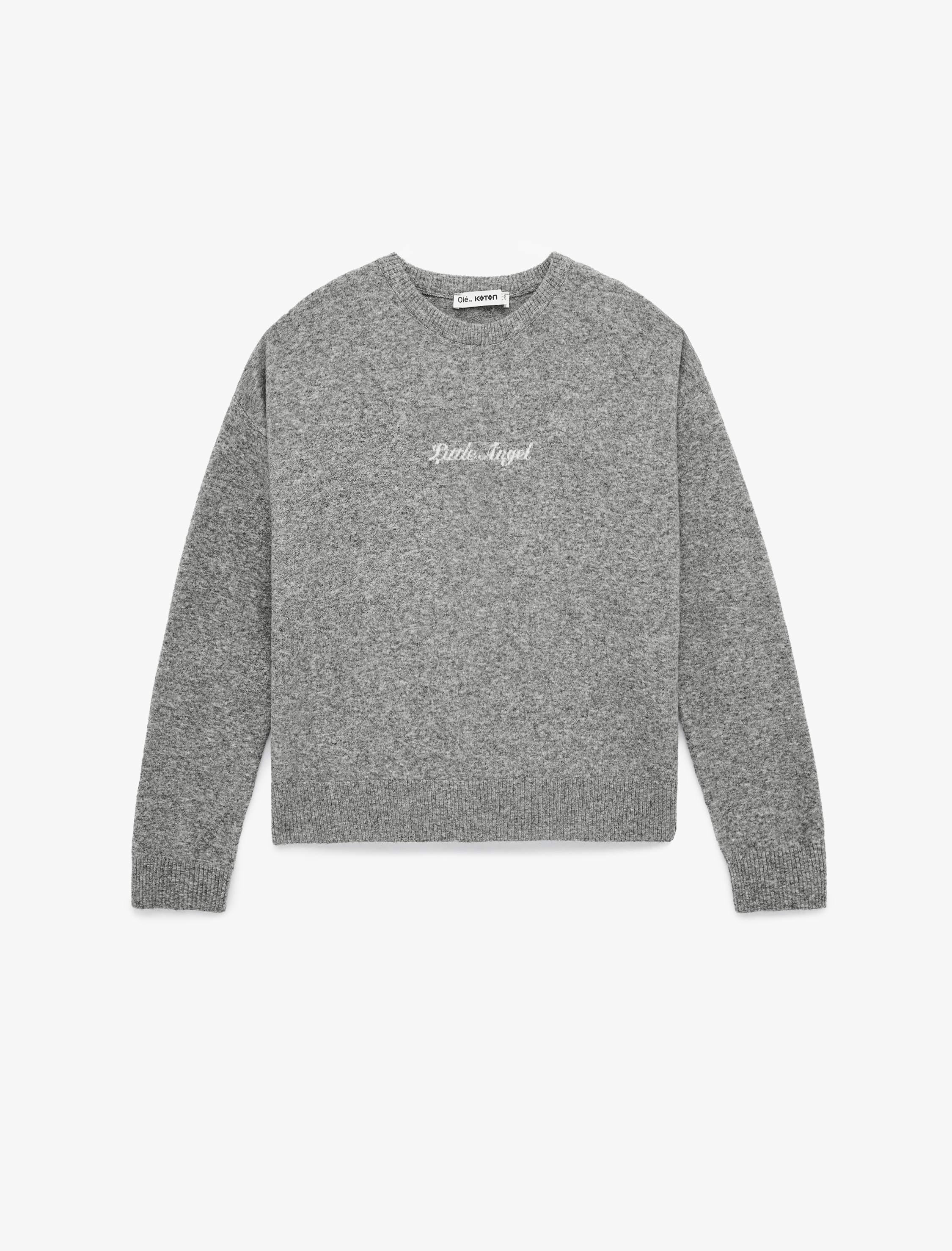   Uzun Kollu Bisiklet Yaka İşlemeli Triko Kazak