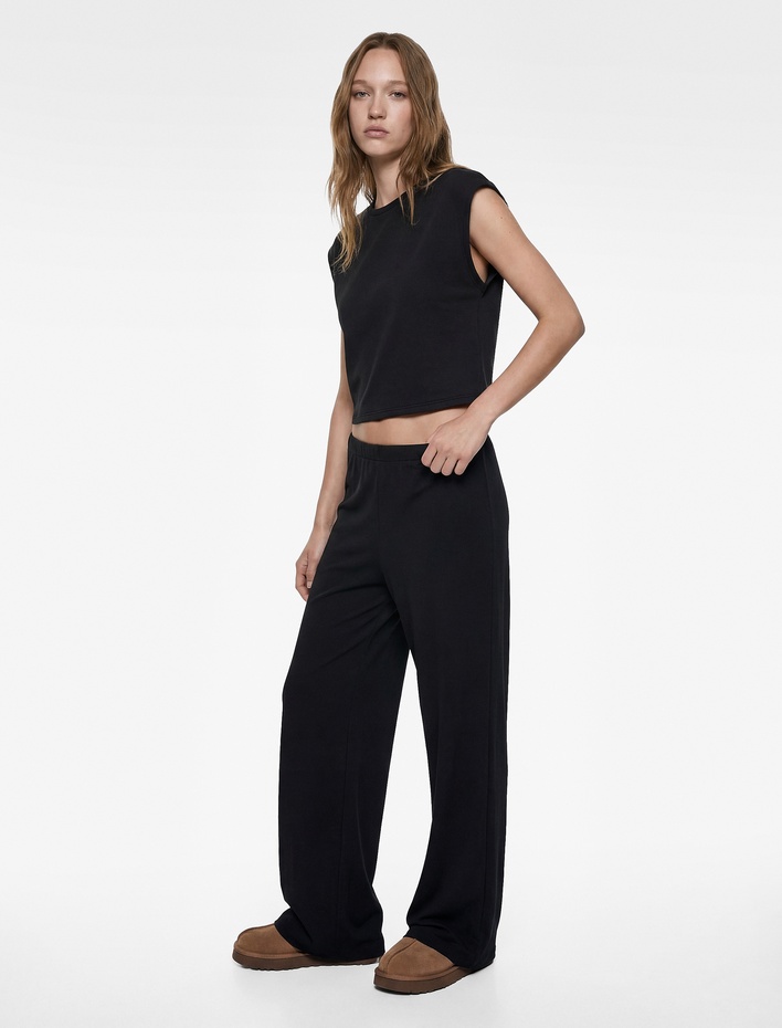  Bisiklet Yaka Modal Karışımlı Kısa Kollu Pijama Üstü