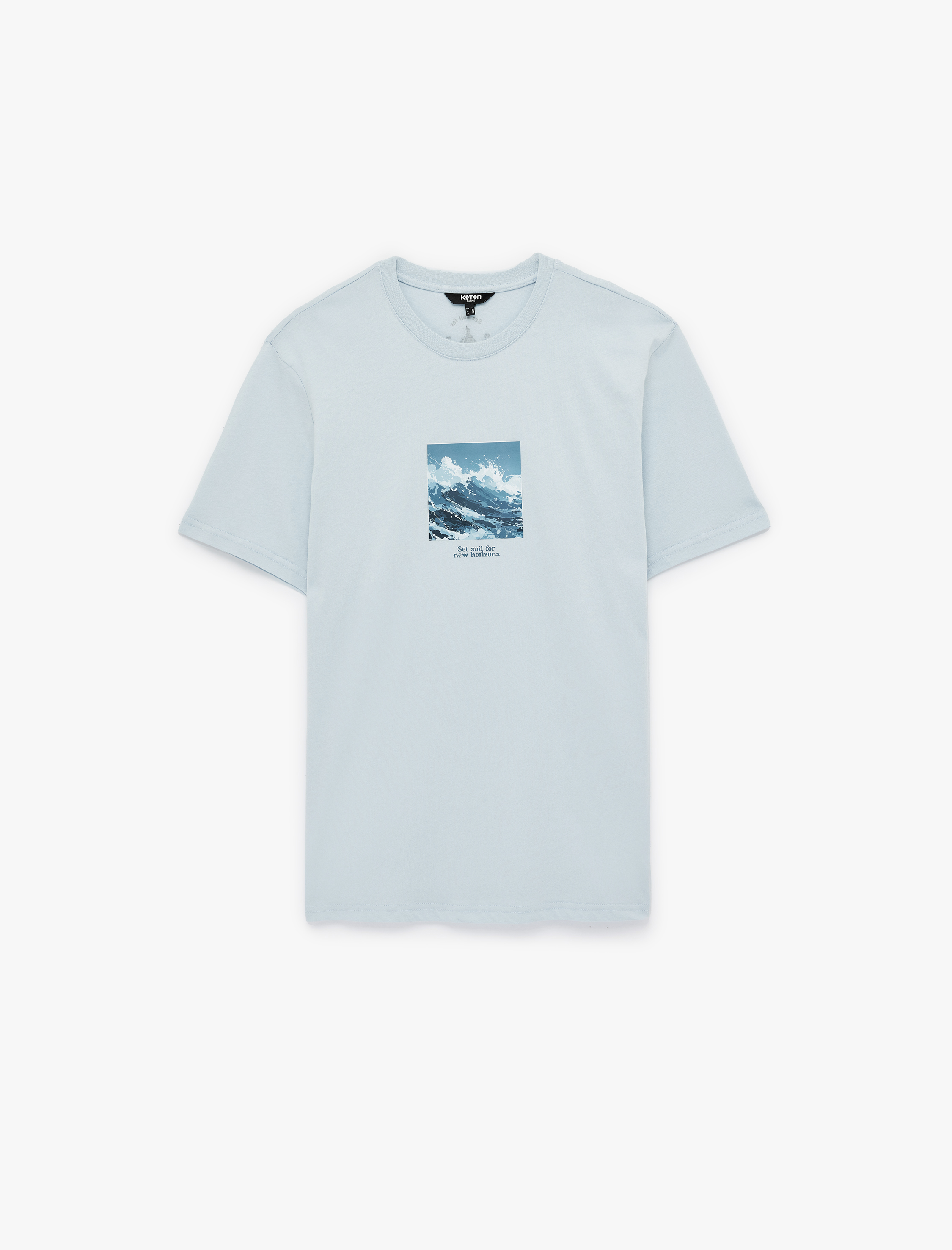   Regular Fit Dikiş Detaylı Kısa Kollu Pamuklu Bisiklet Yaka Baskılı Tişört