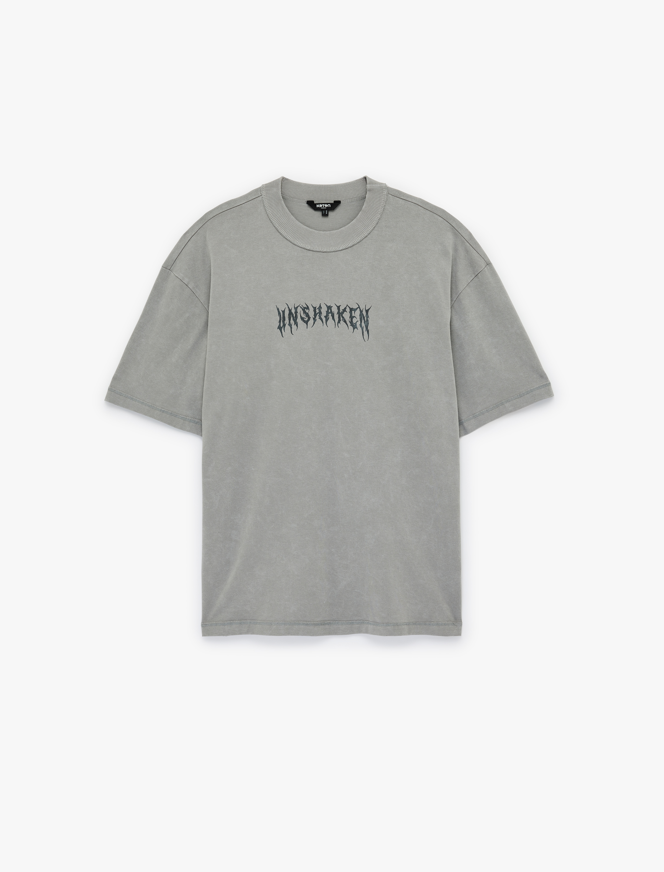   Pamuklu Kısa Kollu Yıkamalı Bisiklet Yaka Oversize Baskılı Tişört