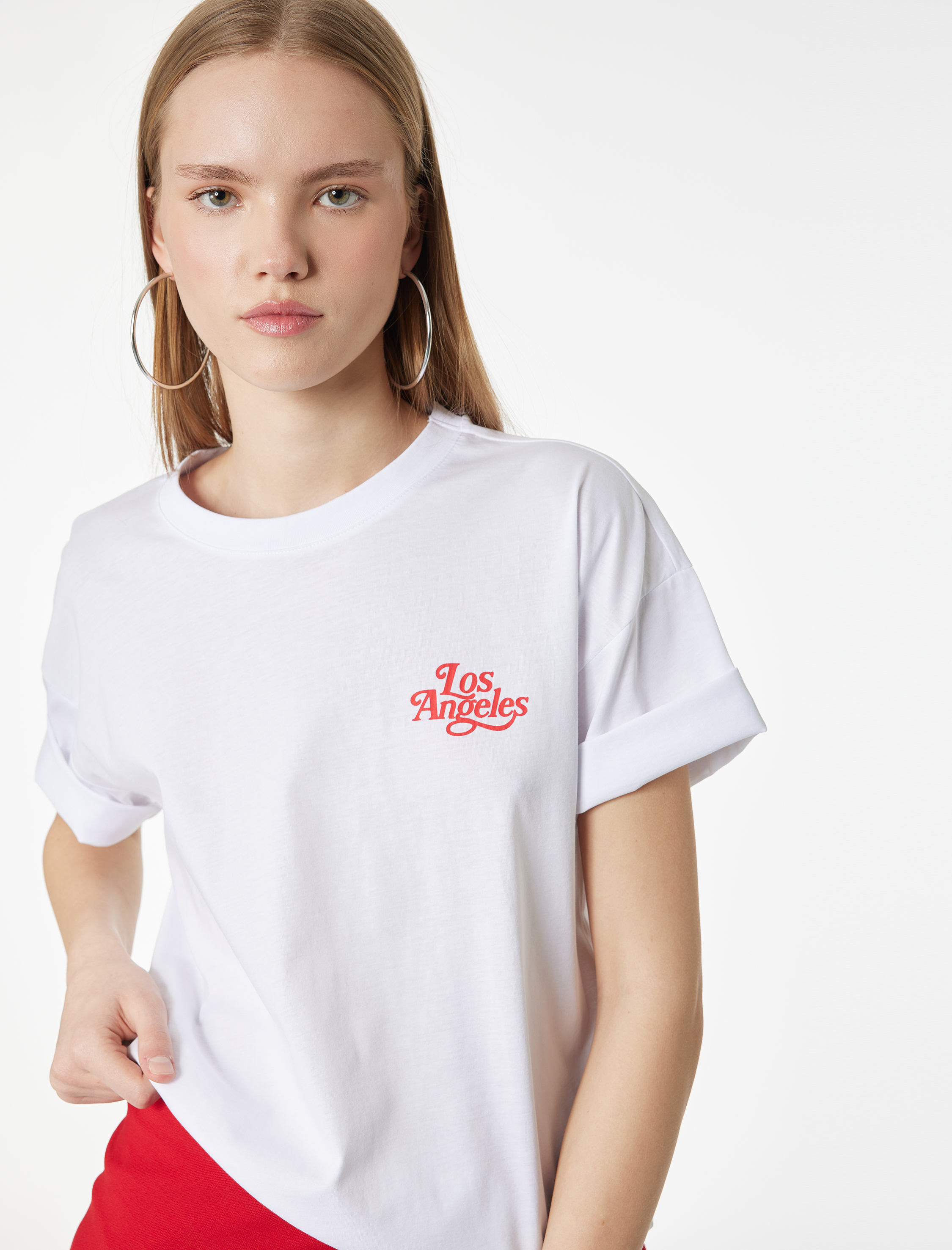   Kısa Kollu Bisiklet Yaka Pamuklu Arkası Baskılı Oversize Tişört