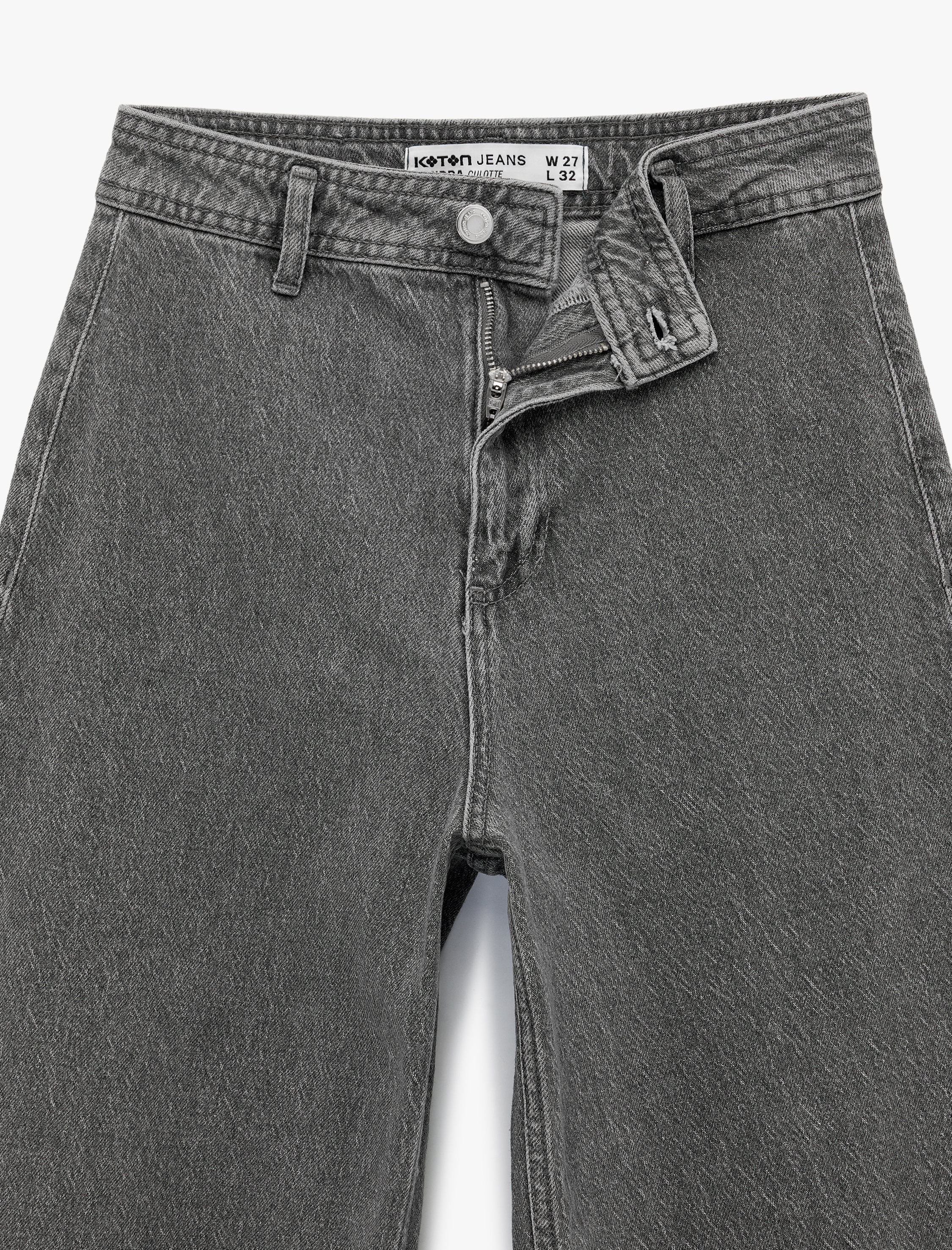   Düğmeli Yüksek Bel Rahat Kesim Denim Pantolon - Culotte Jeans