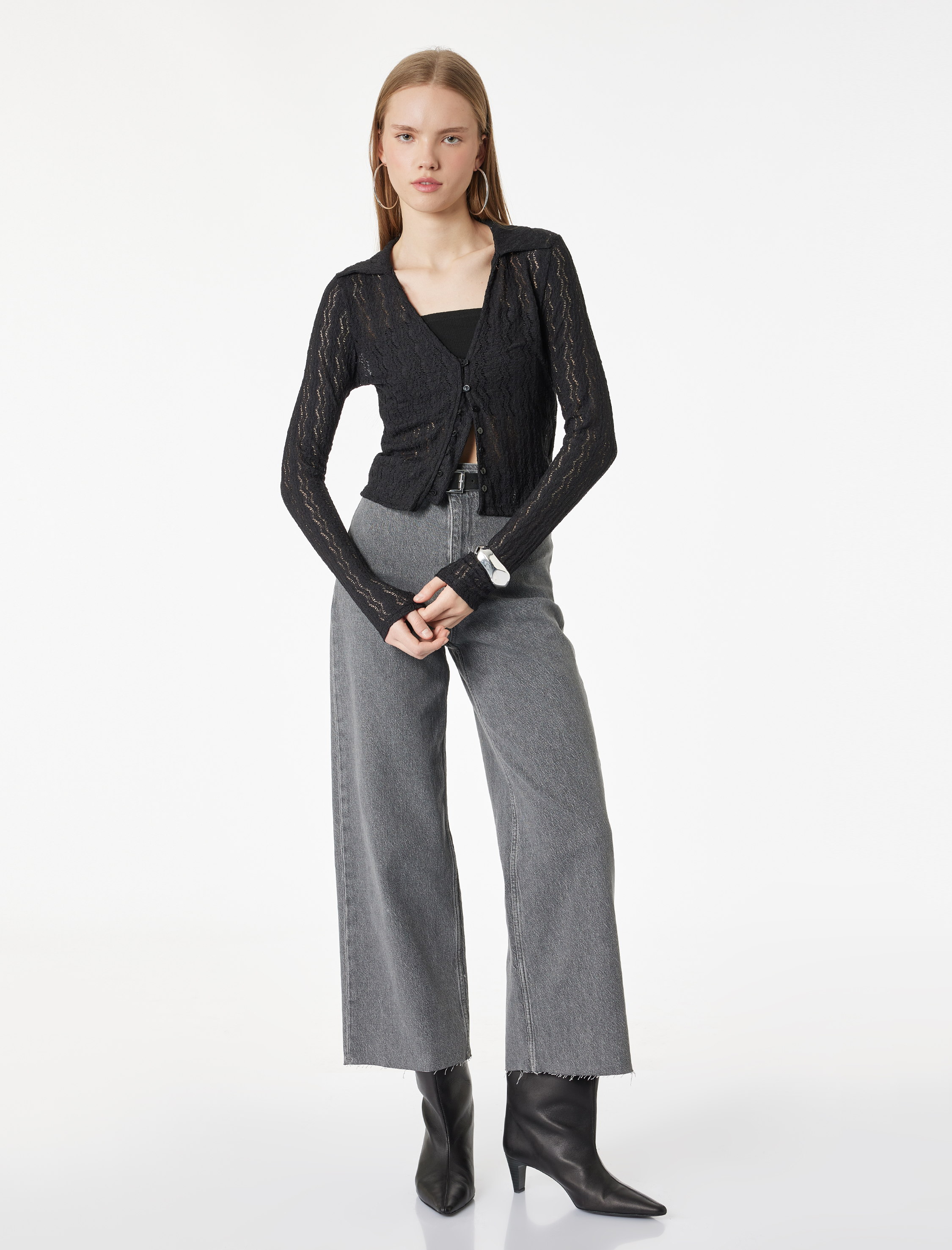   Düğmeli Yüksek Bel Rahat Kesim Denim Pantolon - Culotte Jeans